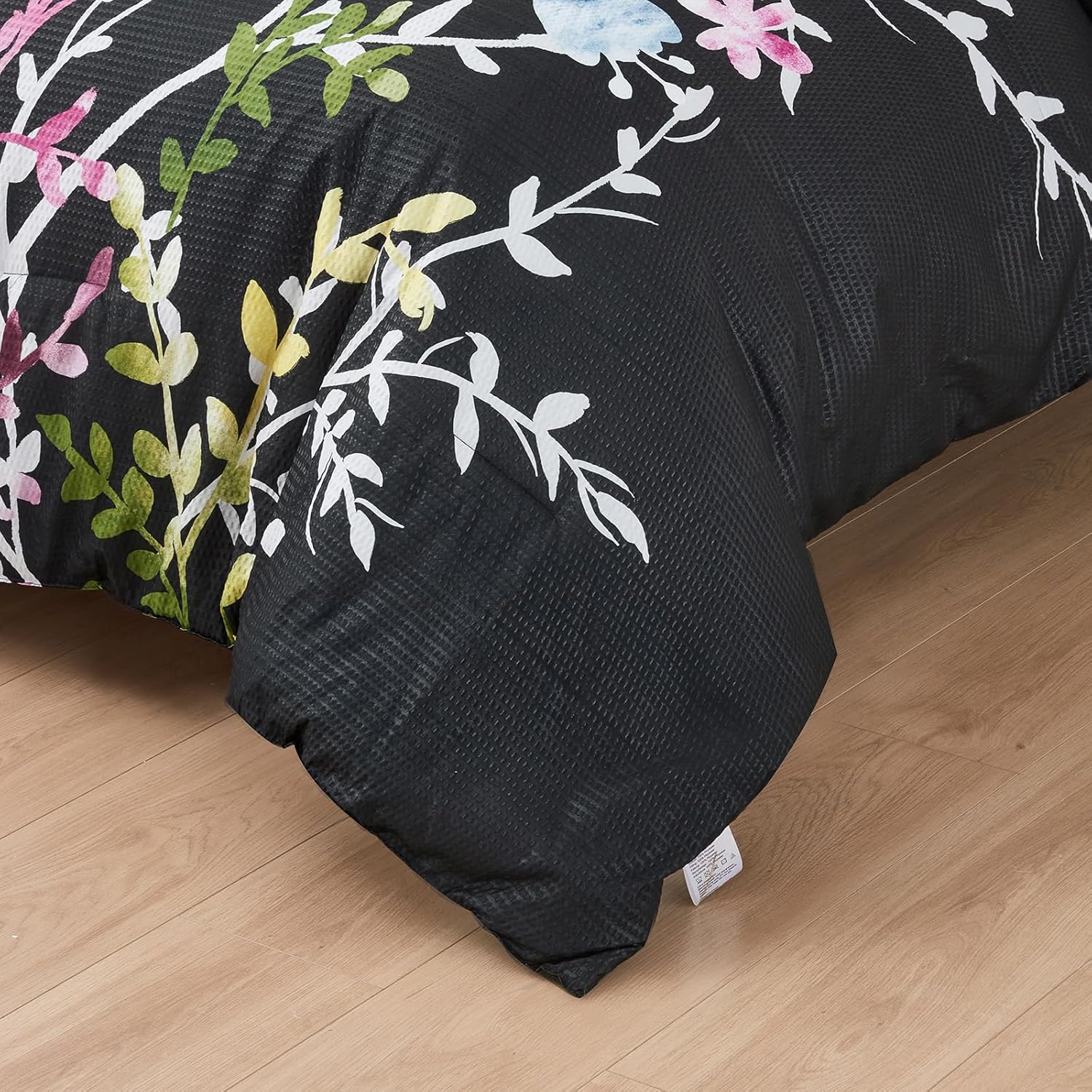 Menghomeus Juego de edredón de 7 piezas, color negro, tamaño King, diseño floral de sirsaca suave, juego de ropa de cama de microfibra para todas