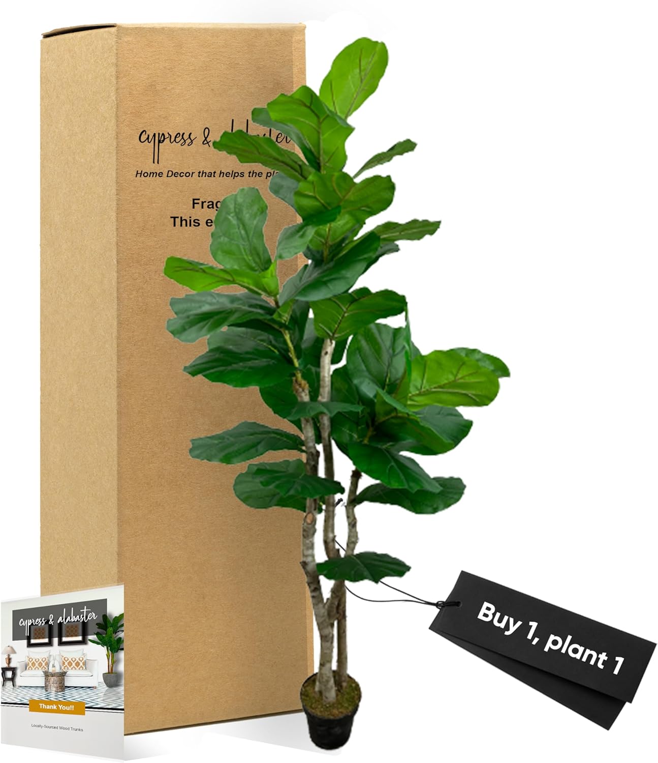 Higuera artificial de hoja grande de 6 pies hecha a mano, árbol artificial para decoración del hogar y la oficina, toque real, sala de estar u