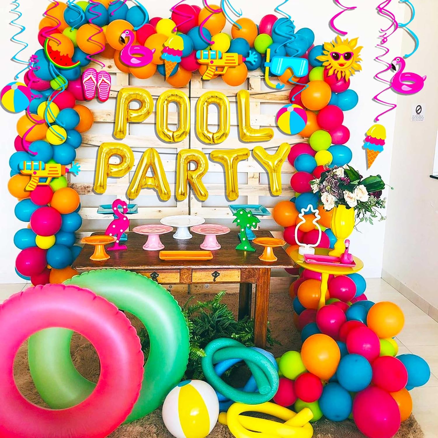 Paquete de 30 espirales colgantes de verano para piscina, playa, paquete de 30 espirales colgantes de techo, globos de fiesta en la piscina, regalos