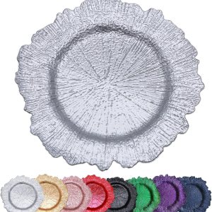 Silver Reef – Juego de 10 platos de carga florales de plástico de 13 pulgadas, para boda, cena, boda, fiesta, evento, decoración (arrecife plateado Silver Reef – Juego de 10 platos de carga florales de plástico de 13 pulgadas, para boda, cena, boda, fiesta, evento, decoración (arrecife plateado