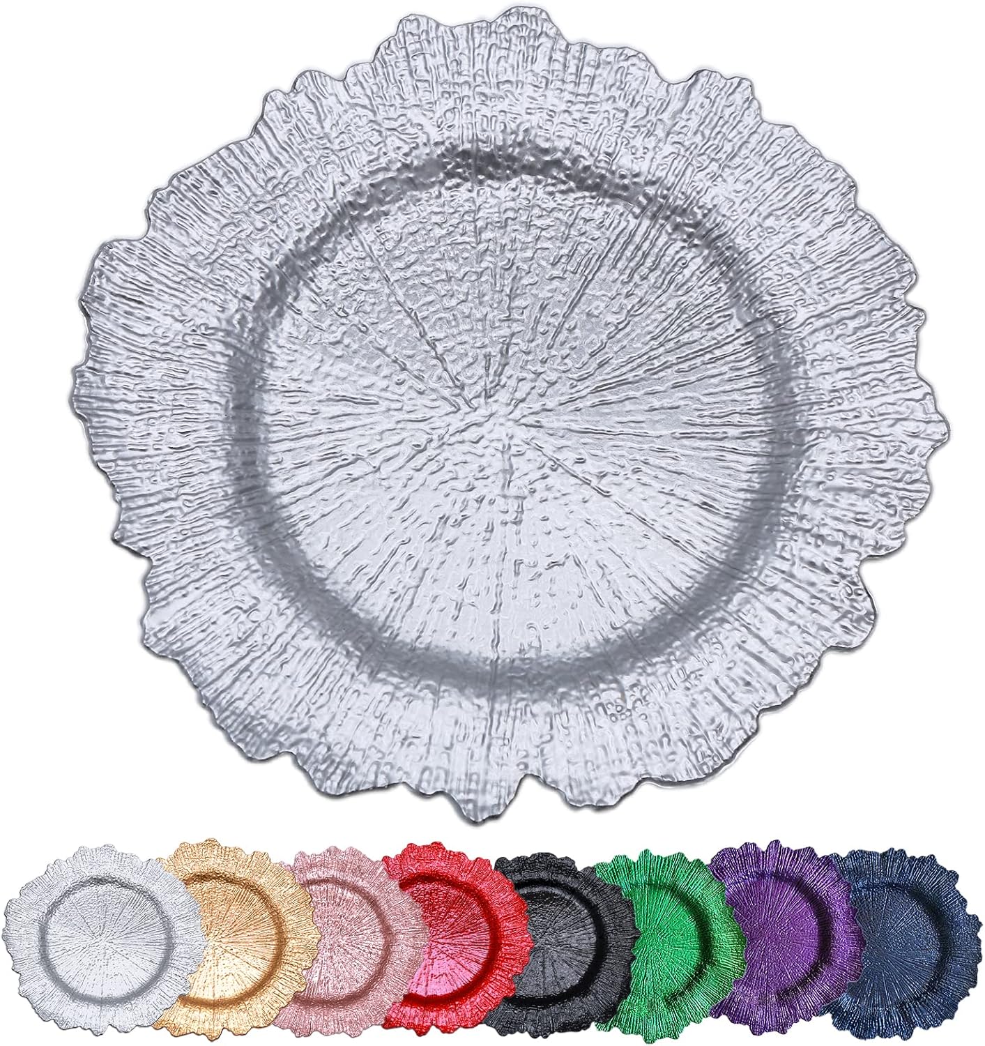 Silver Reef – Juego de 10 platos de carga florales de plástico de 13 pulgadas, para boda, cena, boda, fiesta, evento, decoración (arrecife plateado