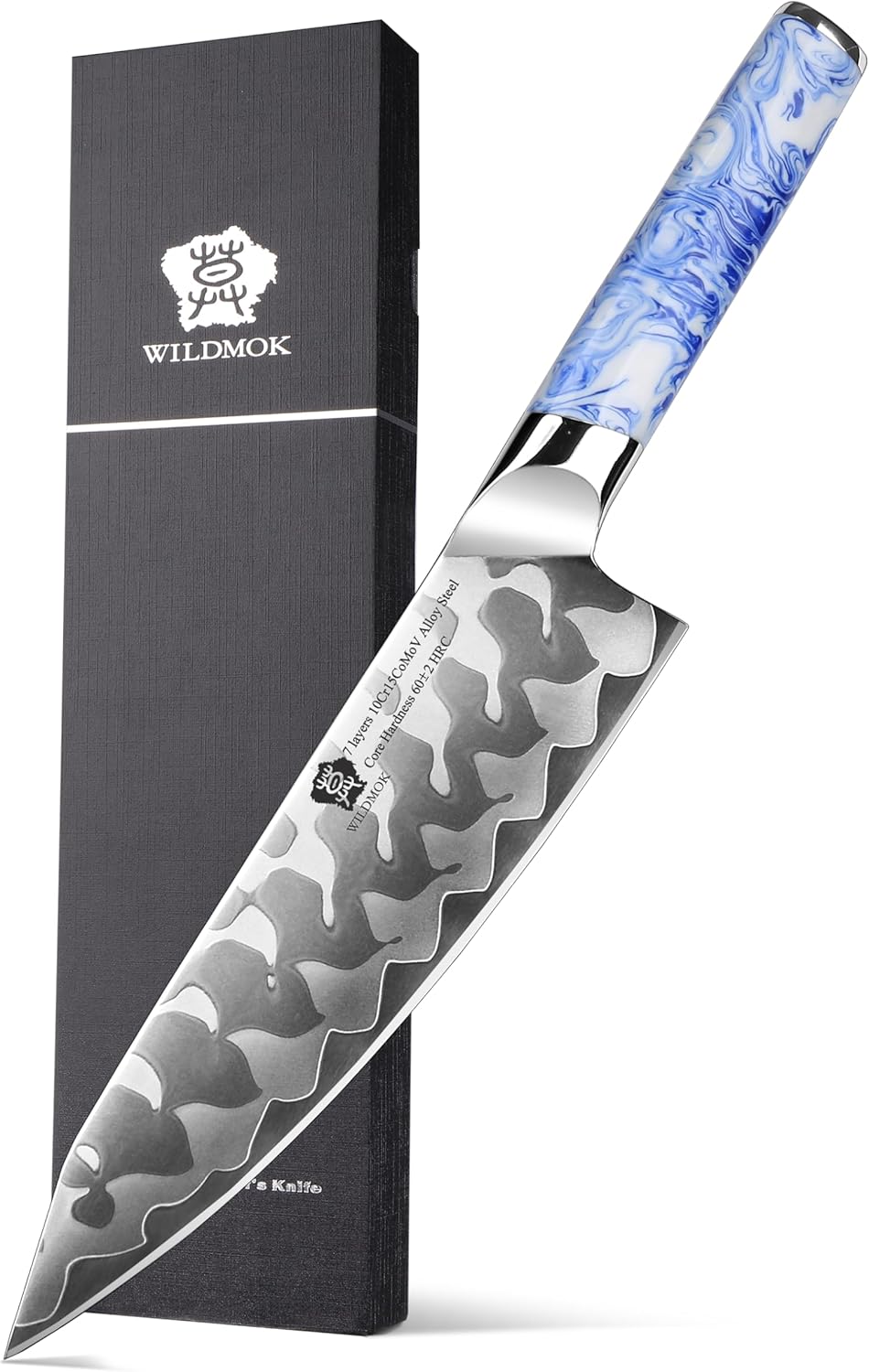 WILDMOK Cuchillo de chef de 8 pulgadas, cuchillos de cocina japoneses ultra afilados  7 capas 10Cr15CoMoV Cuchillo de chef de acero revestido con