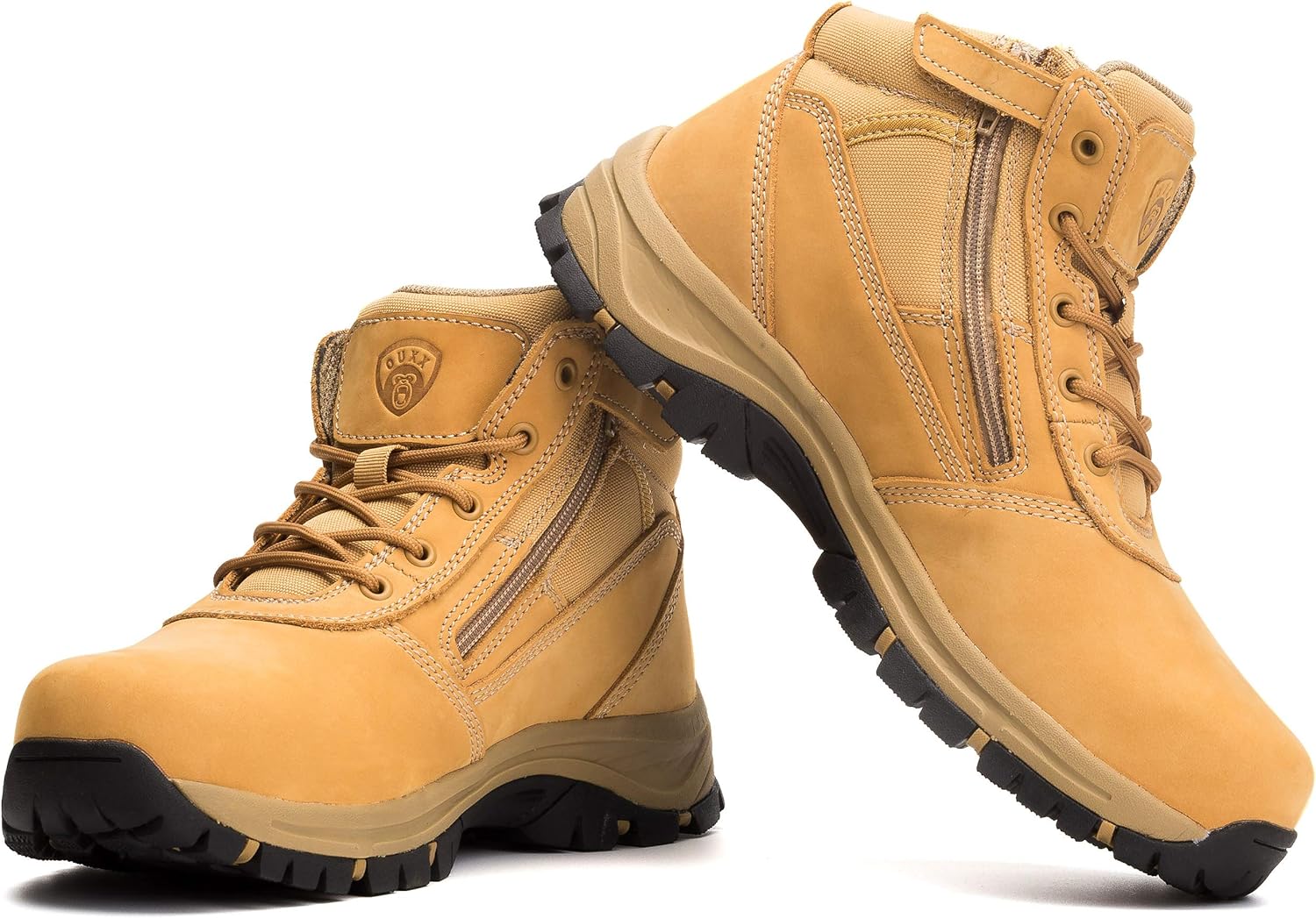 OUXX Botas de trabajo para hombre, con puntera de acero deslizante, de cuero, impermeables, antideslizantes, a prueba de pinchazos, antiestáticas,
