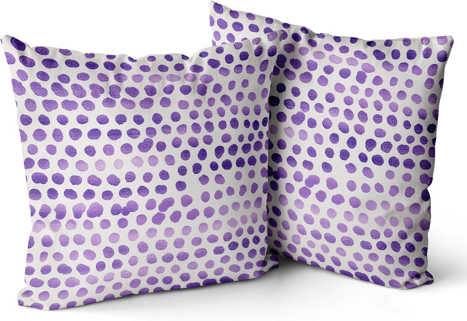 Juego de 2 fundas de almohada de lunares color violeta crema de 18 x 18 pulgadas, diseño bohemio para exteriores, diseño bohemio con pinceladas,