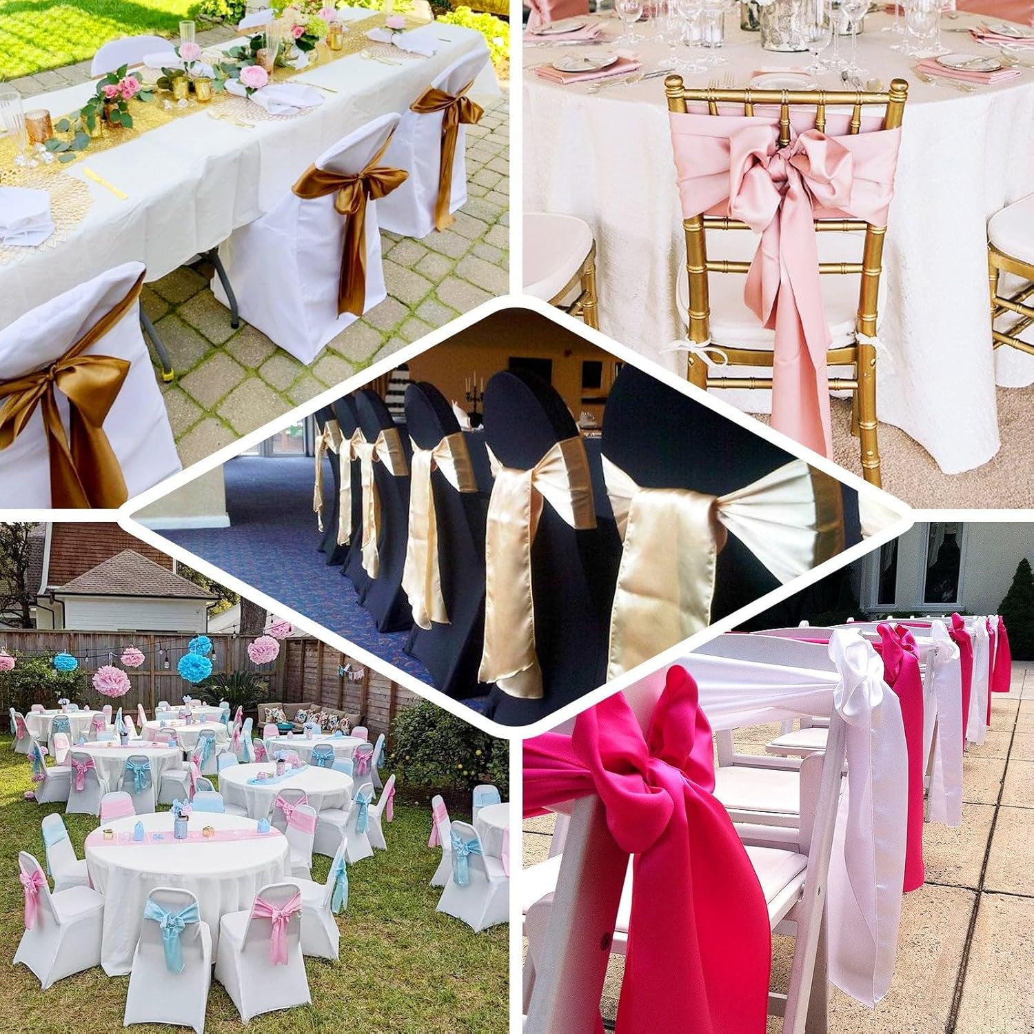 Efavormart – 5 cintas de satén blanco para silla, lazos para decoración de bodas, eventos, silla, moño, fiesta, suministros de decoración de 6 x 106