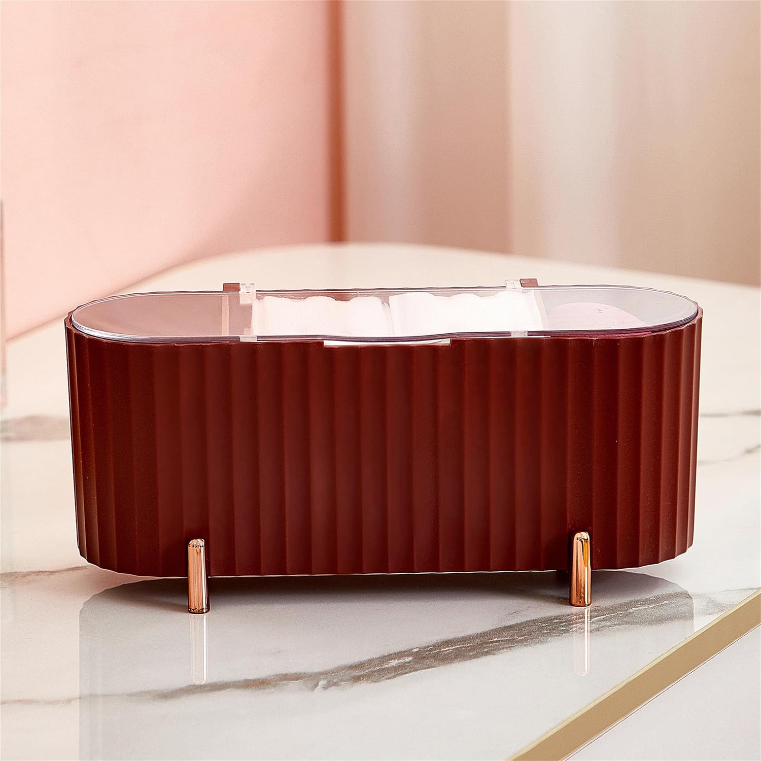 FKOG Soporte Qtips rojo oscuro, soporte para hisopos de algodón multifuncional, organizador de almacenamiento de baño multifuncional, dispensador de