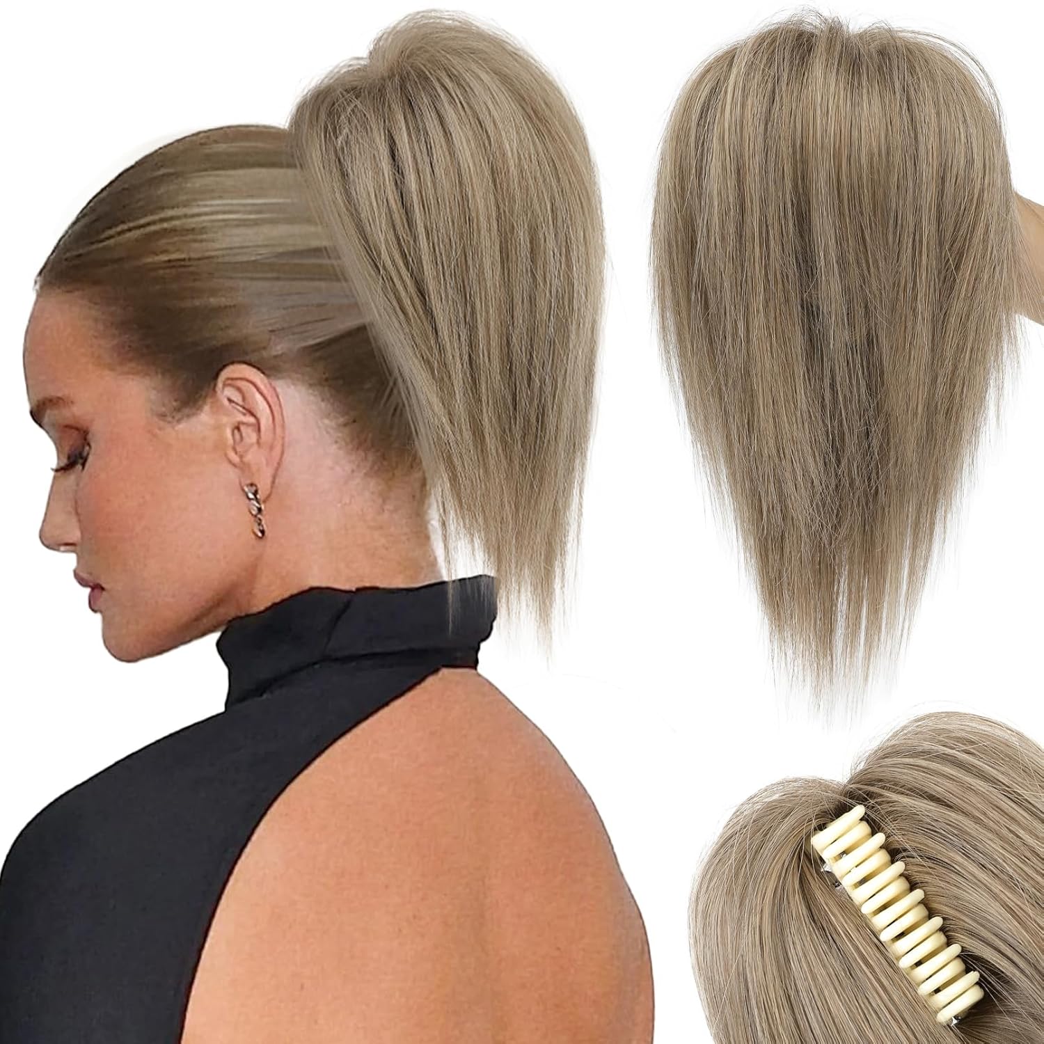 Moños de pelo, clip de garra, pieza de pelo desordenado para mujer, extensión de pelo corto de cola de caballo, extensión de pelo despeinado hacia