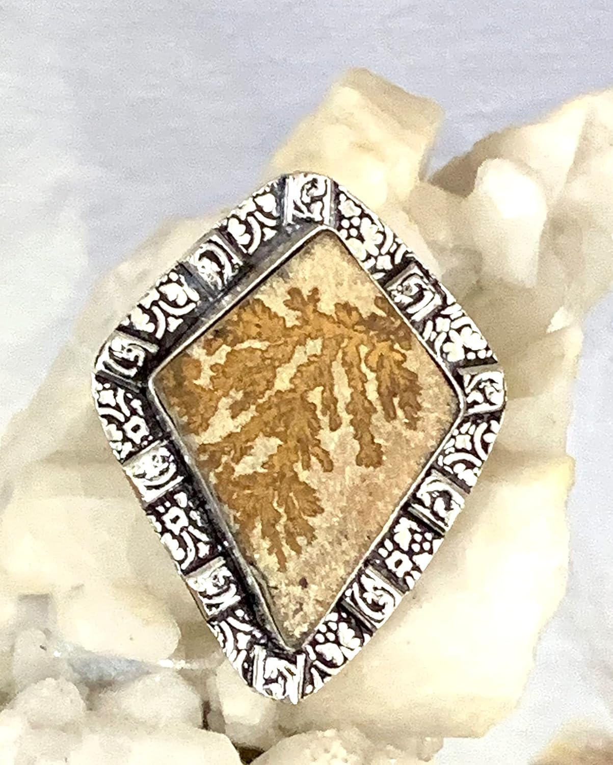 Exquisite PSILOMELANIC DENDRITIC Natural Gemstone, Oxidized 925 Sterling Silver, Ring Sz 7 Jewelry.