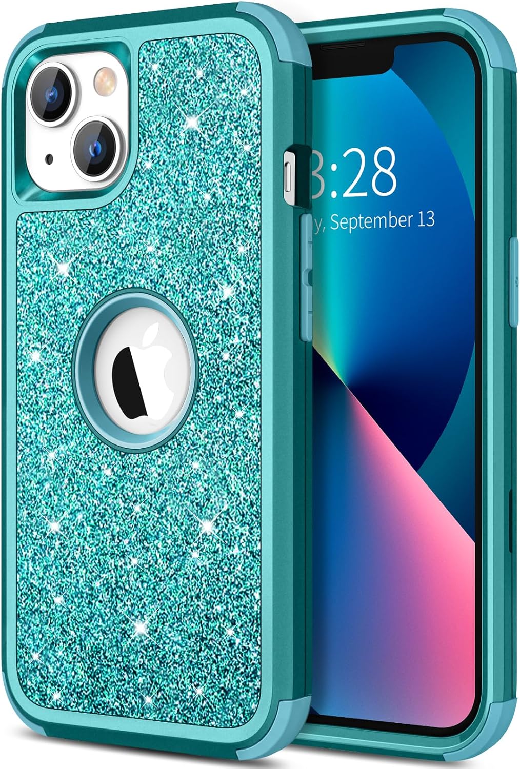 Hython Funda para iPhone 13 con purpurina, bonita funda brillante brillante, resistente 3 en 1, híbrida de policarbonato duro suave, TPU suave,