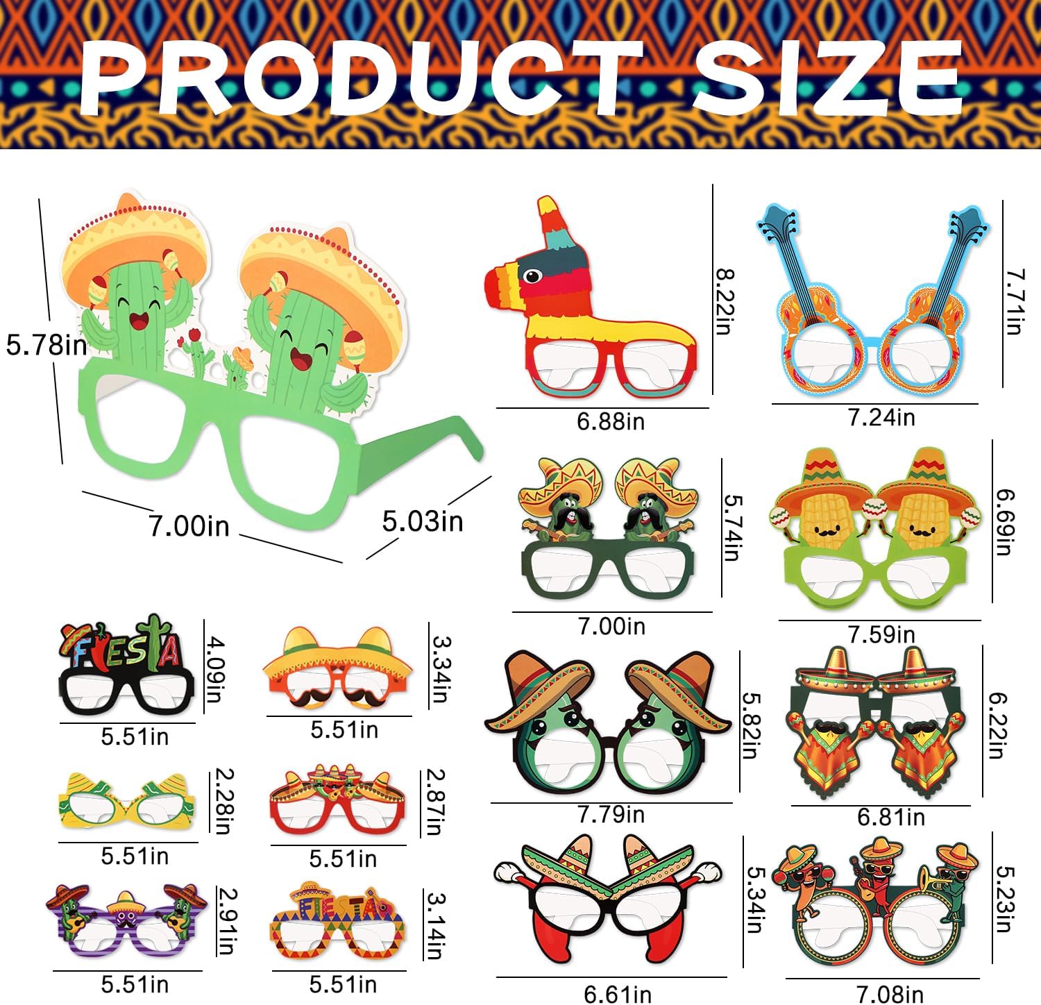 Accesorios para cabina de fotos de cartón de inspiración mexicana, 18 gafas de papel divertidas, decoraciones para suministros de fiesta, accesorios