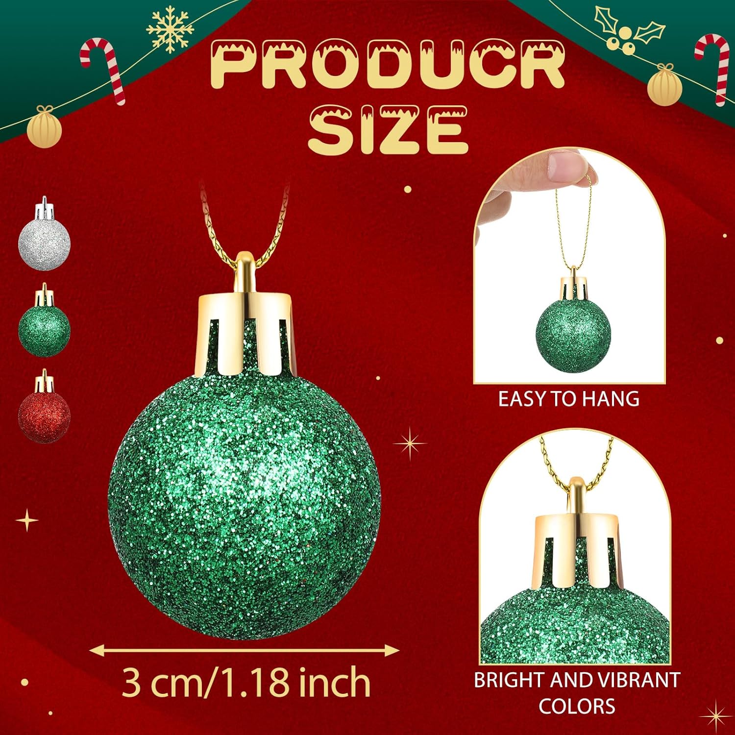 72 mini esferas de Navidad, adornos colgantes para árbol de Navidad, bolas de Navidad con purpurina para árbol de Navidad, fiesta, boda, interiores