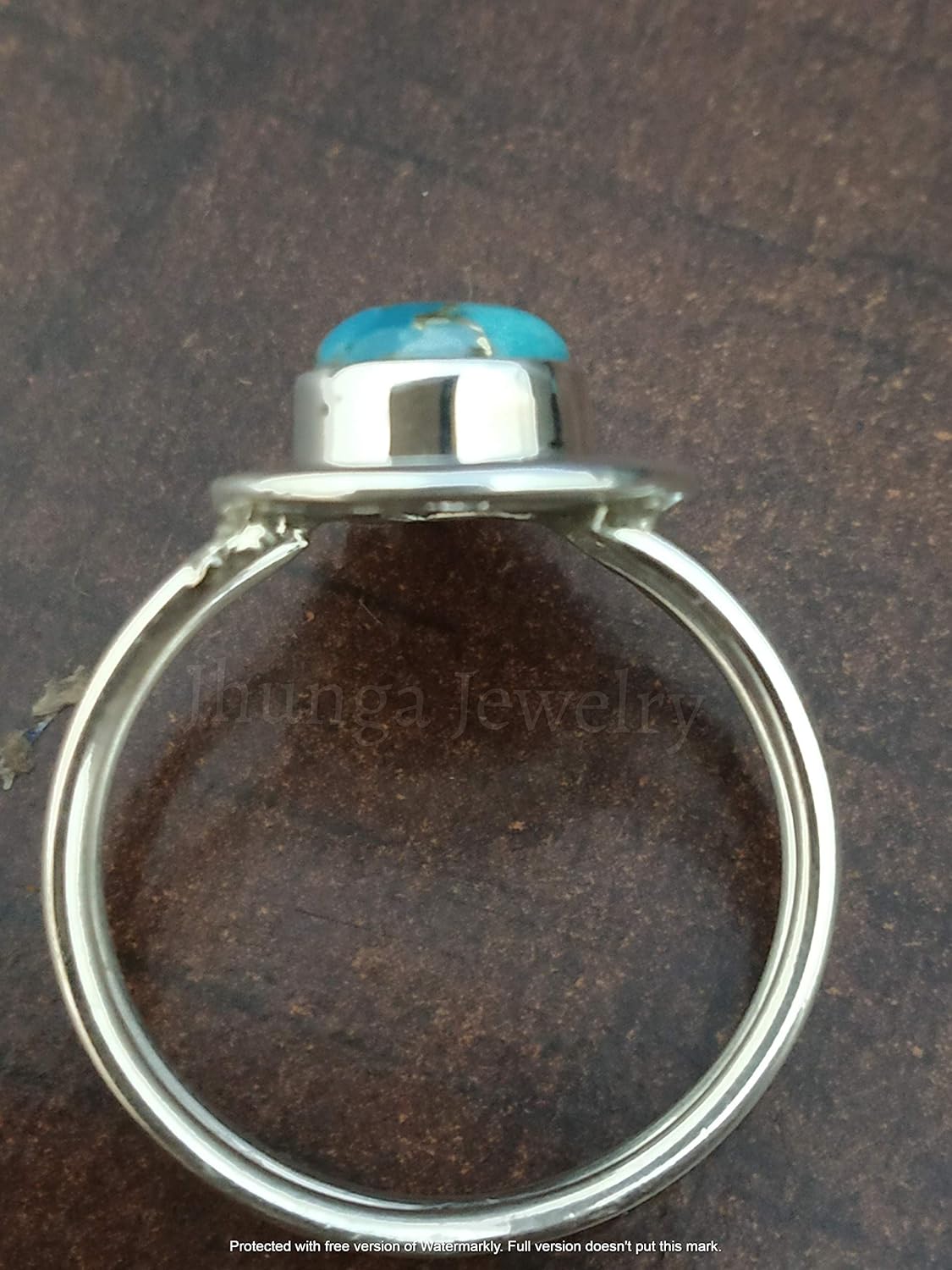 Blue Copper Turquoise ring, 925 sterling silver, Half Moon Shape Ring, Two band Ring, Boho Chic, Promise Wedding Jewelry, Classy Ring, Celestial