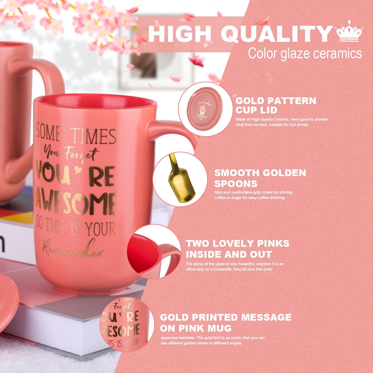 Taza de café rosa grande de 18 onzas con texto en inglés “Sometimes You Forget You’re Awesome (Sometimes You Forget You’re Awome), regalo inspirador