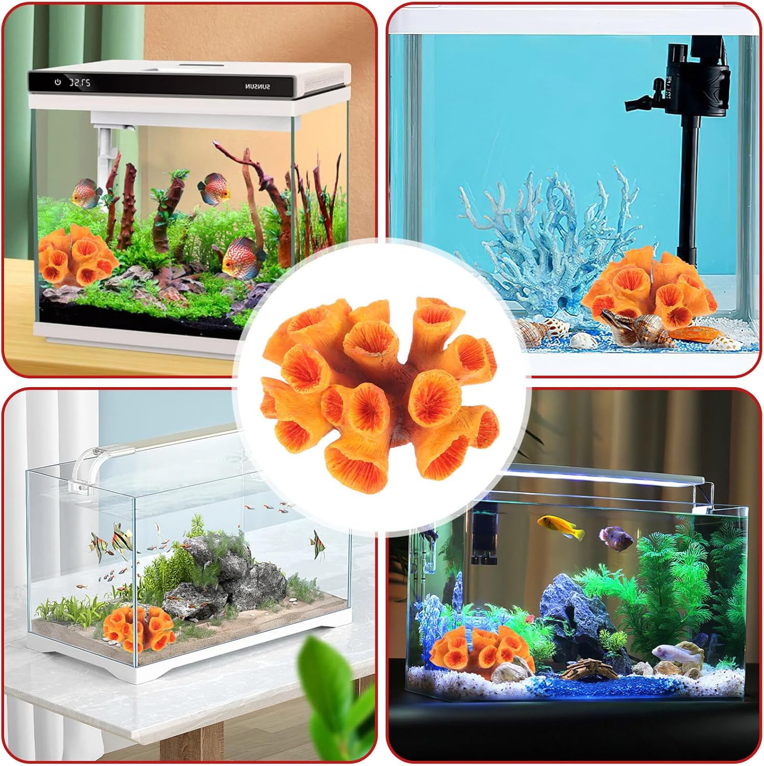 Ipetboom Acuario Arrecife de Coral Ornamento Resina Peces Plantas de acuario Peces Habitat Paisaje Subacuático Plantas de Mar Modelo para Betta Fish