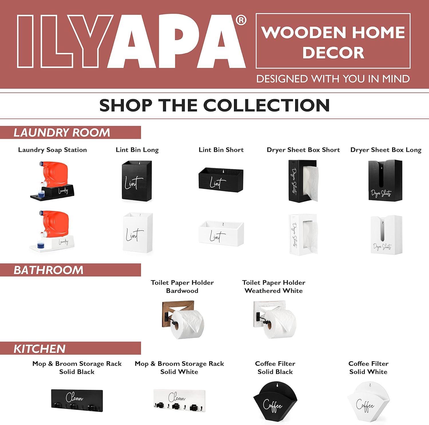 Ilyapa Portarrollos de papel higiénico para baño, de madera rústica, color blanco envejecido, con estante