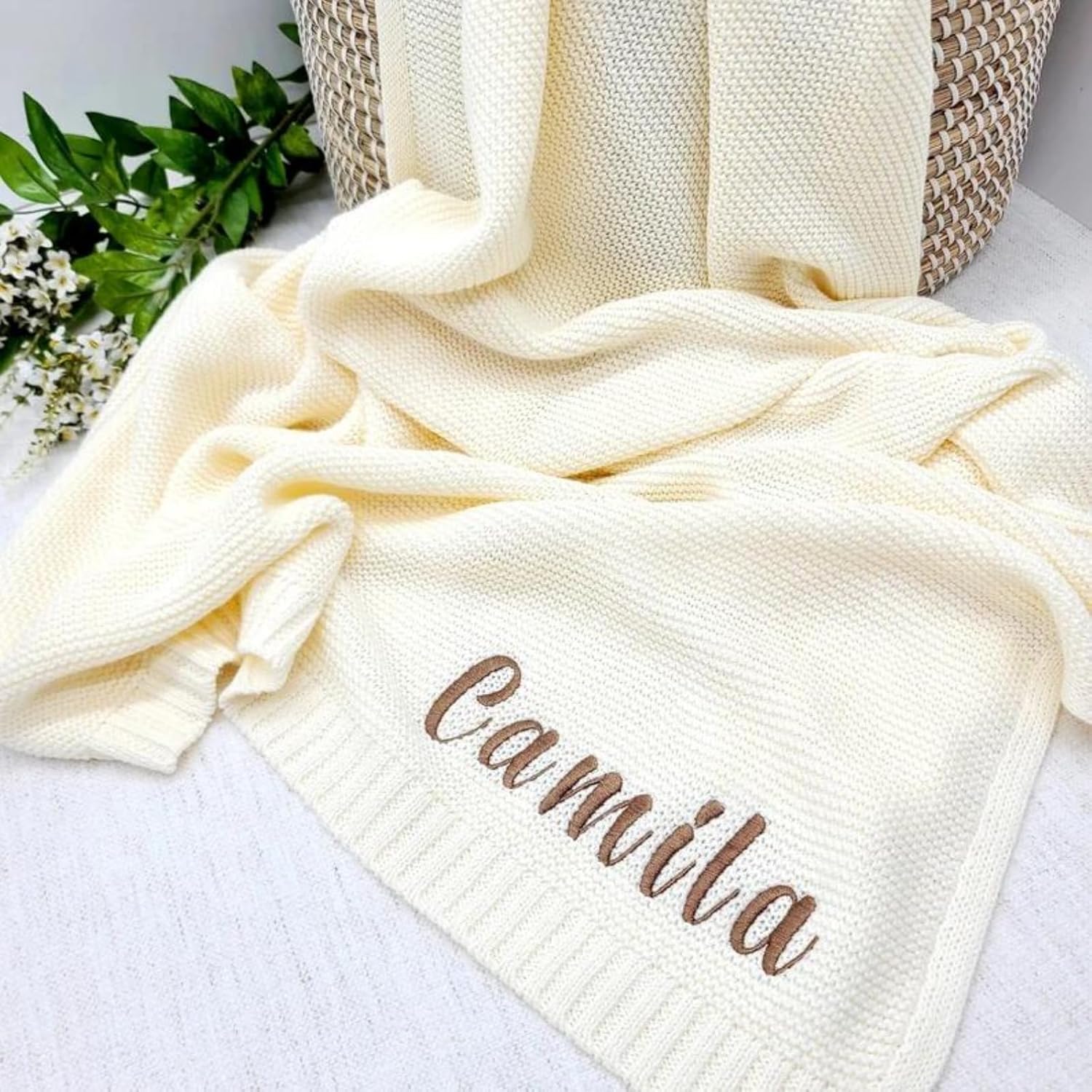 Manta de bebé bordada personalizada para niña, productos hechos a mano, manta de bebé con nombre, manta suave para cochecito con nombre bordado,