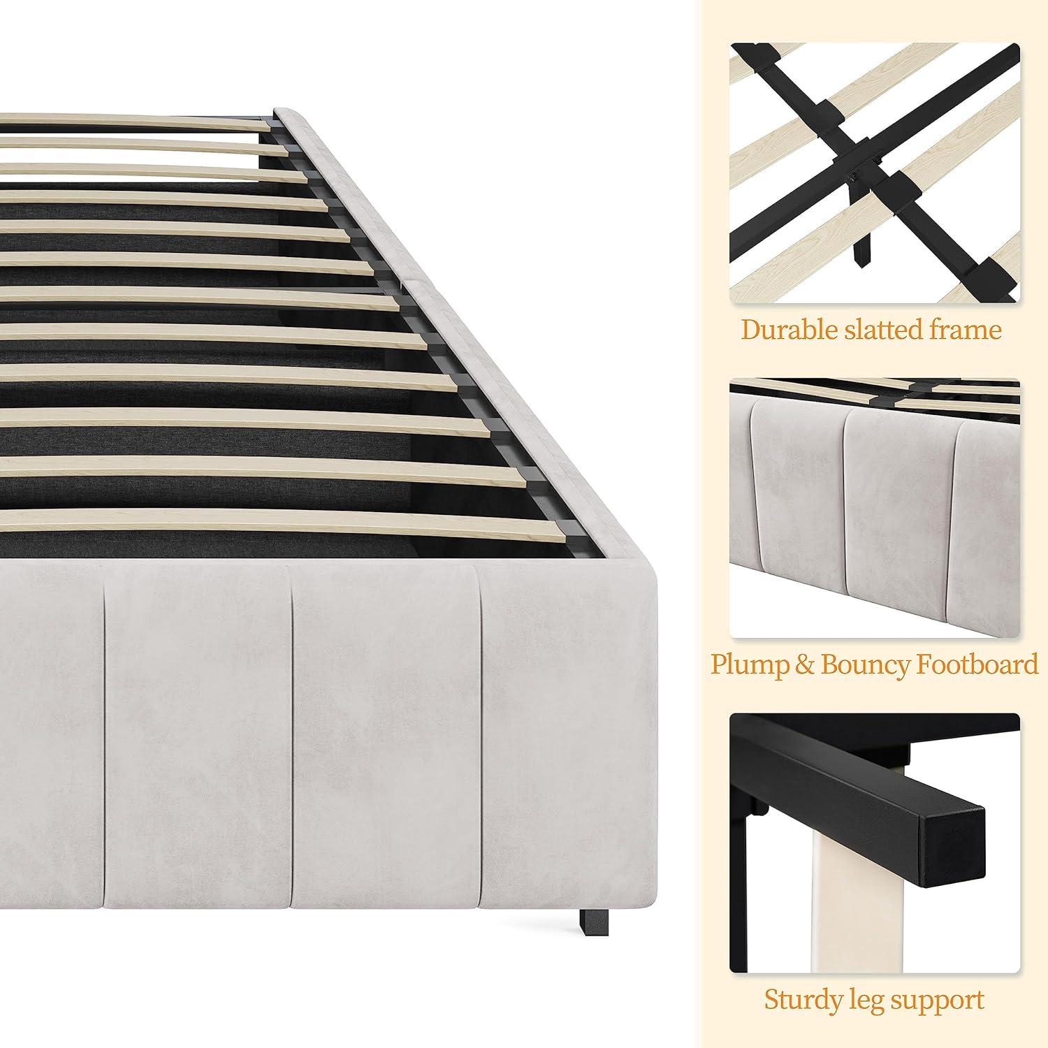 Topeakmart Base de cama tapizada tamaño Queen con 4 cajones, plataforma de almacenamiento con listones de madera, base de colchón, no incluye