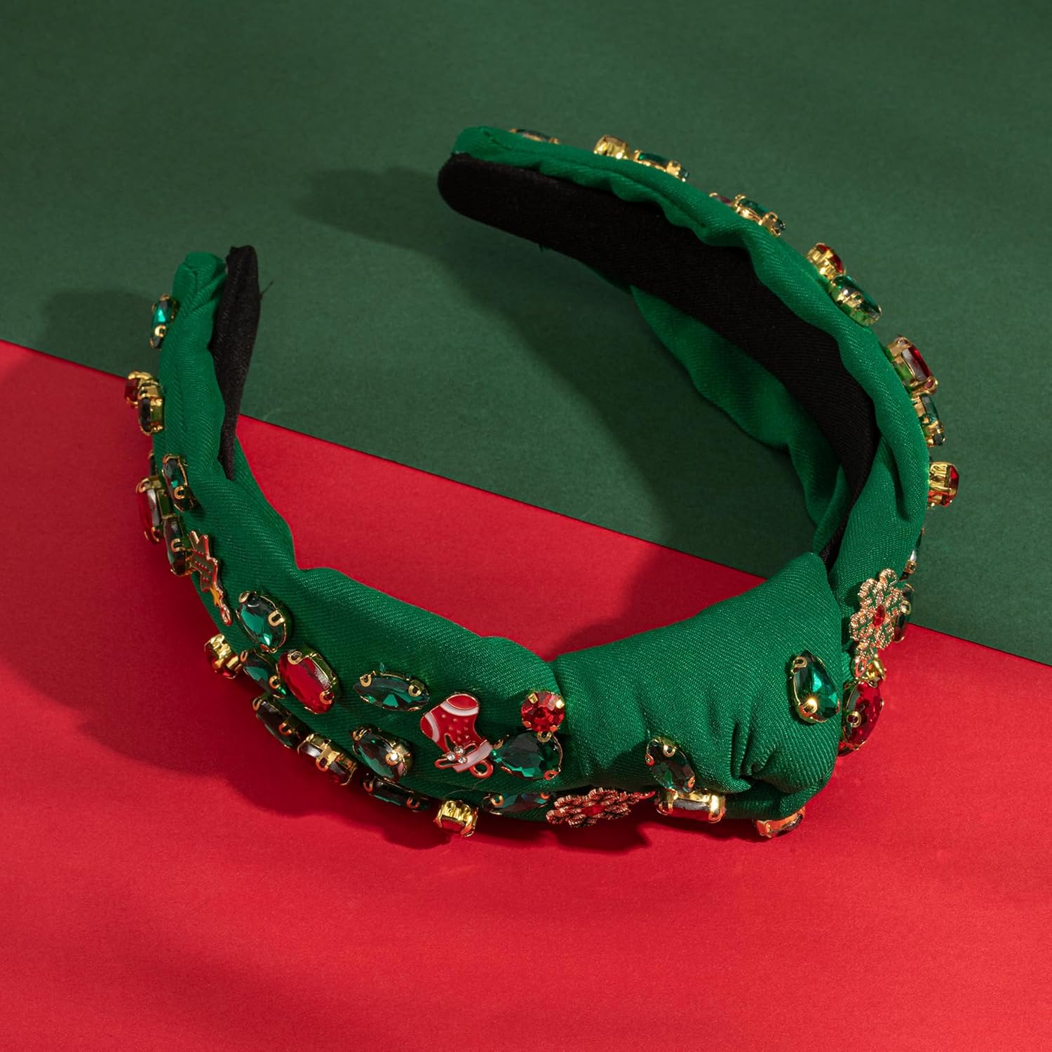 Diadema con joyas de Navidad para mujer, diseño de árbol de Navidad, copo de nieve adornado, diadema anudada para mujer, accesorios de banda ancha