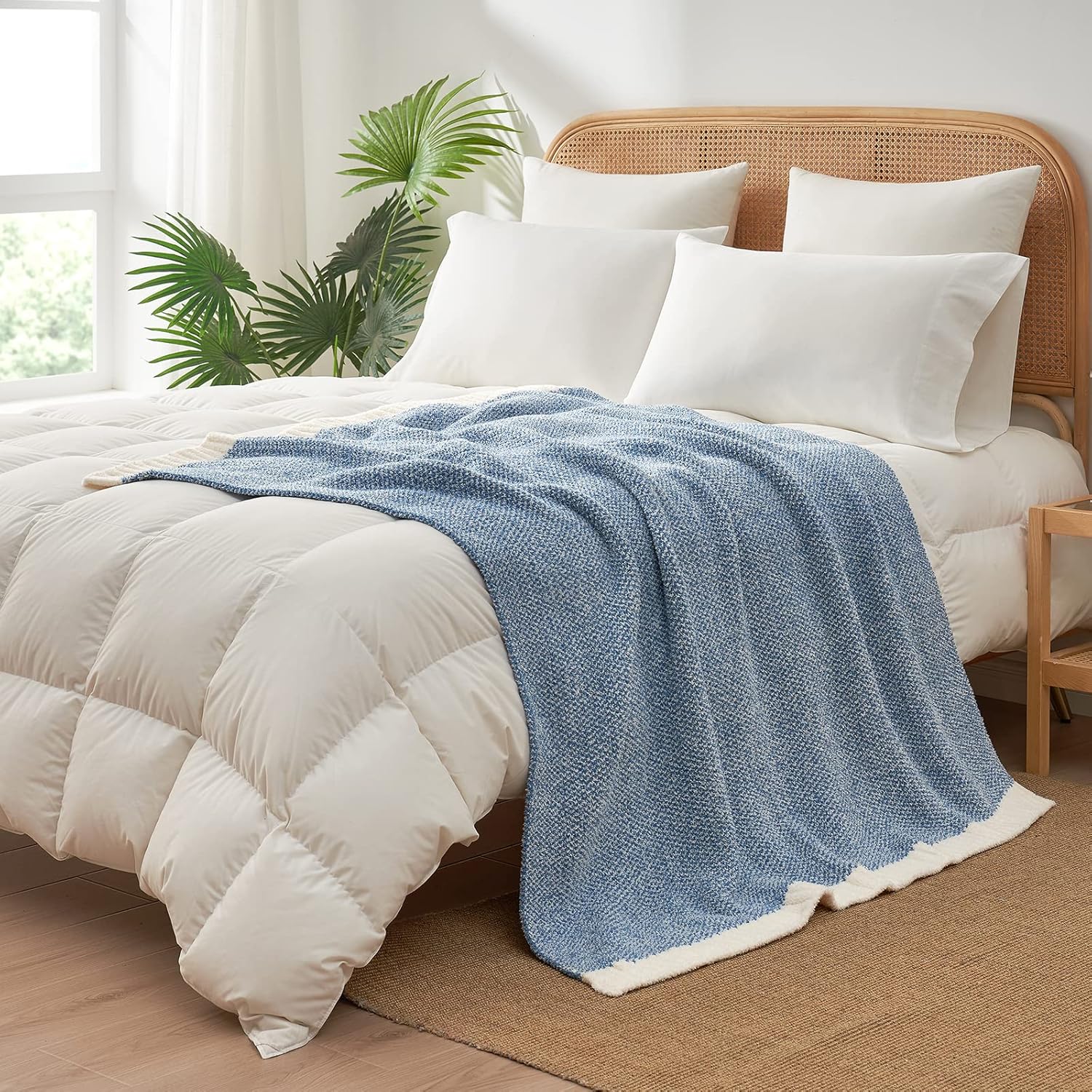 Snuggle Sac Manta de punto azul jaspeado, reversible, de microfibra súper suave, cálida y acogedora, manta ligera para cama, sofá, campamento,
