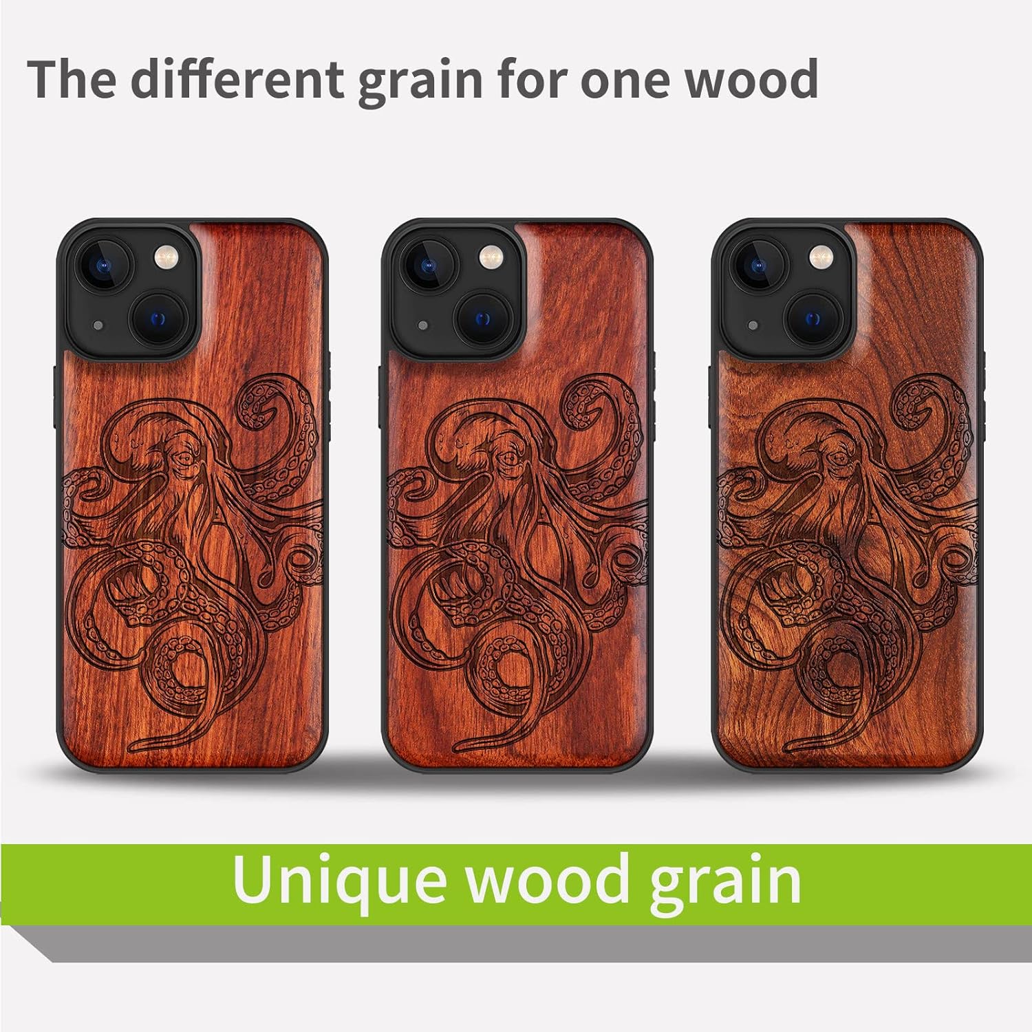 Carveit Funda magnética de madera para iPhone 13 Mini madera natural y TPU suave negro a prueba de golpes, funda de madera única y elegante