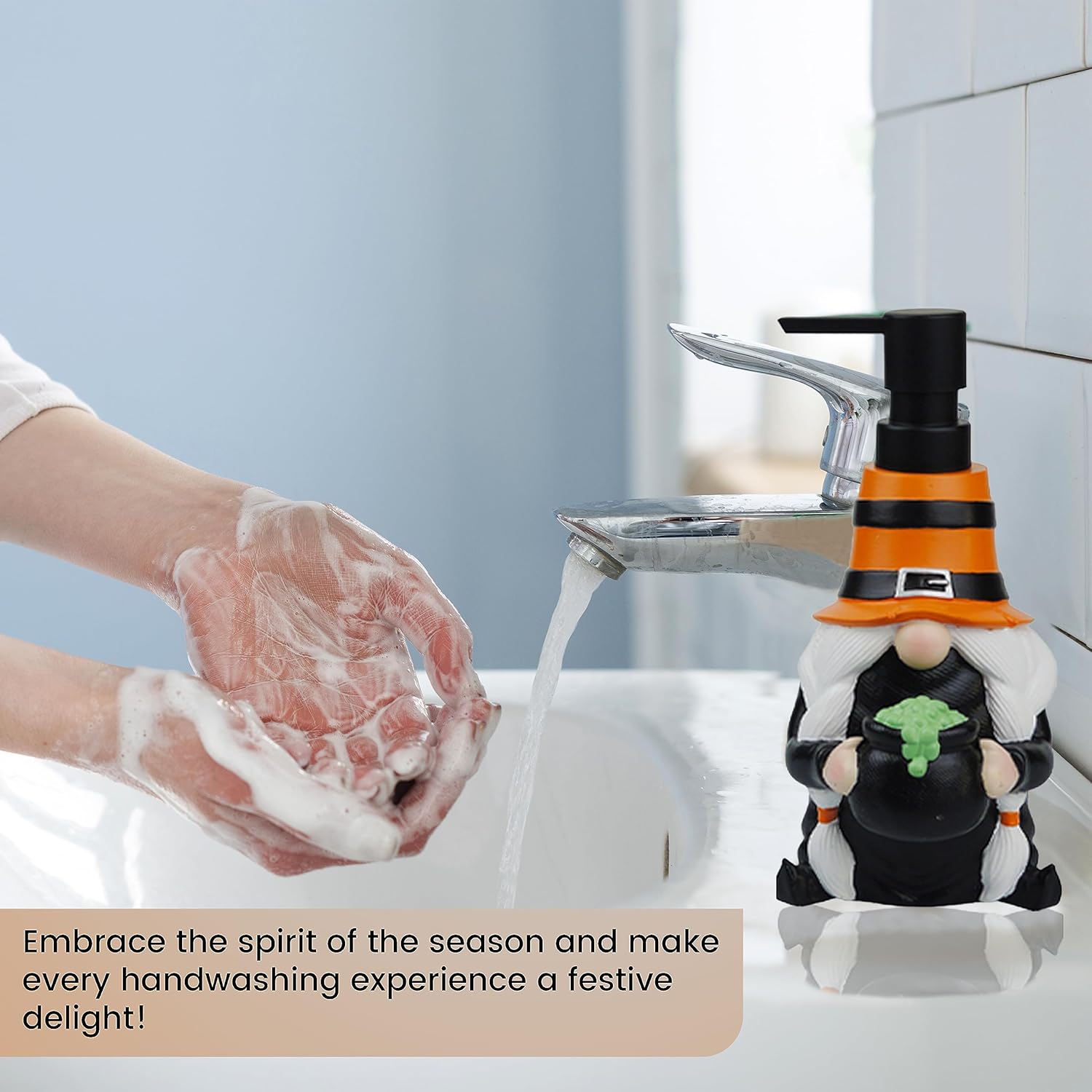 Dispensador de jabón de Halloween para encimera de cocina, fregadero de baño, 100% resina, para jabón de manos, jabón de platos, loción