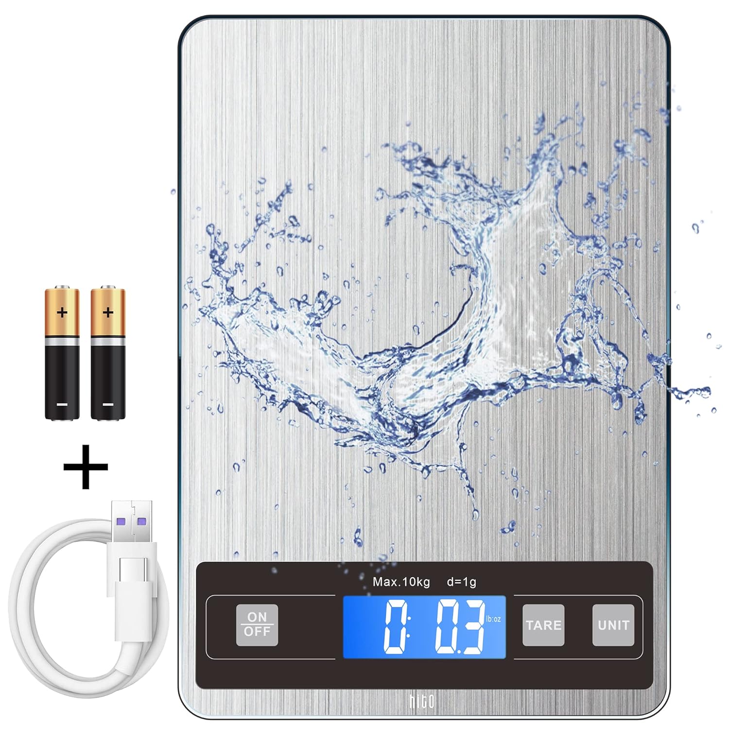 hito Báscula de alimentos, báscula digital de cocina de 33 libras, peso gramos y onzas, impermeable, recargable, para pérdida de peso, cocinar y