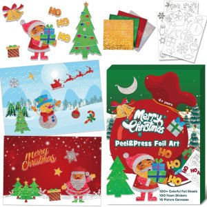 GYGOT Manualidades navideñas para niños, kit de arte divertido de papel de aluminio de Navidad de 4 a 8 años, Navidad, sin ensuciar, actividad GYGOT Manualidades navideñas para niños, kit de arte divertido de papel de aluminio de Navidad de 4 a 8 años, Navidad, sin ensuciar, actividad