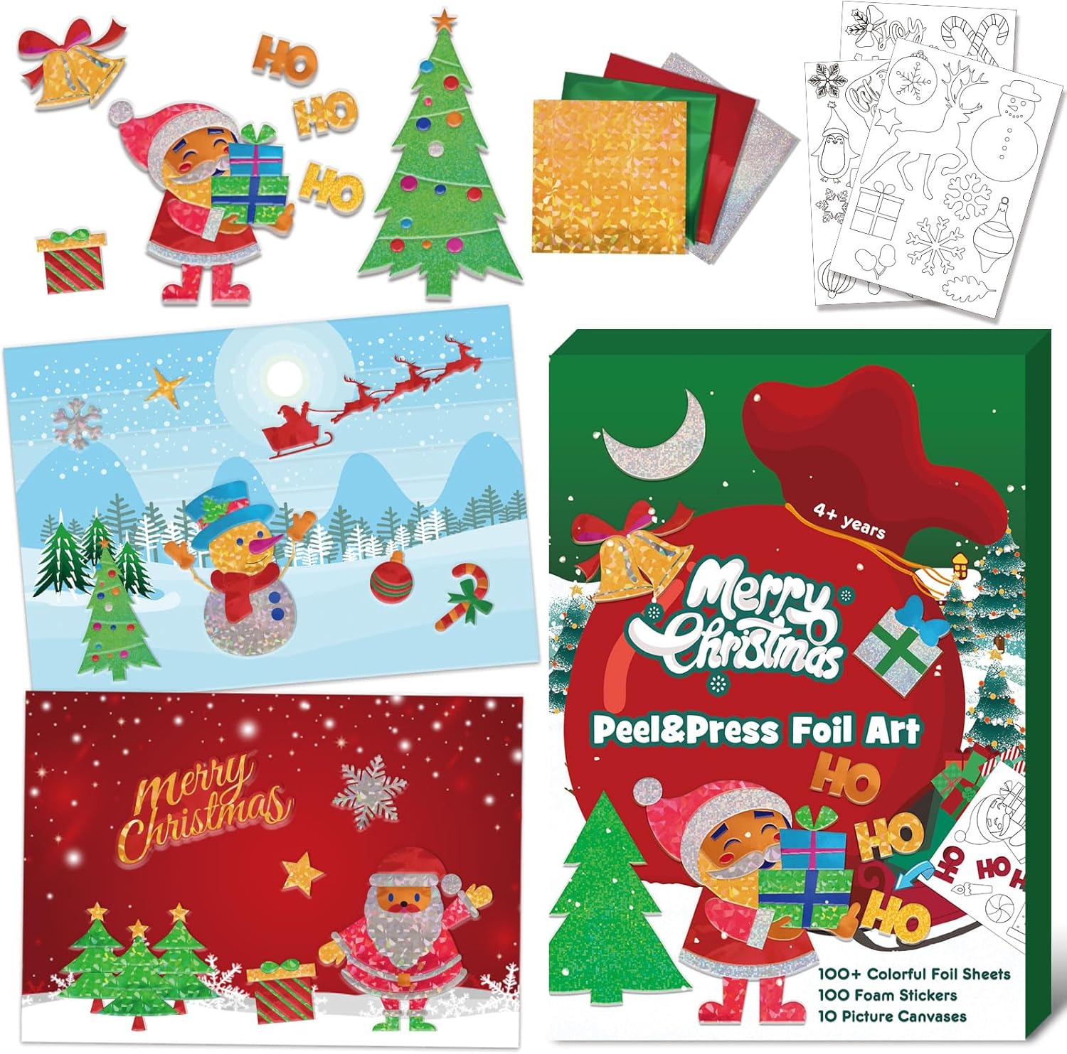 GYGOT Manualidades navideñas para niños, kit de arte divertido de papel de aluminio de Navidad de 4 a 8 años, Navidad, sin ensuciar, actividad