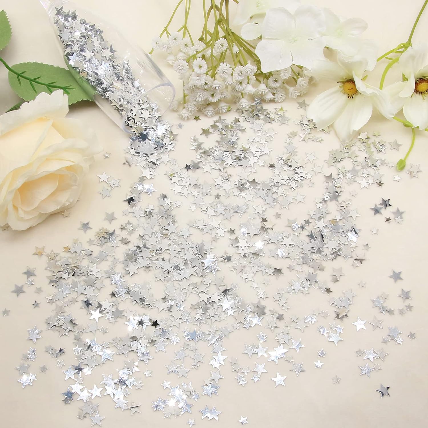 WenmthG 3.52 oz  100 g de confeti de estrella plateada, confeti de mesa de estrella, estrella con purpurina centelleante, purpurina de confeti,