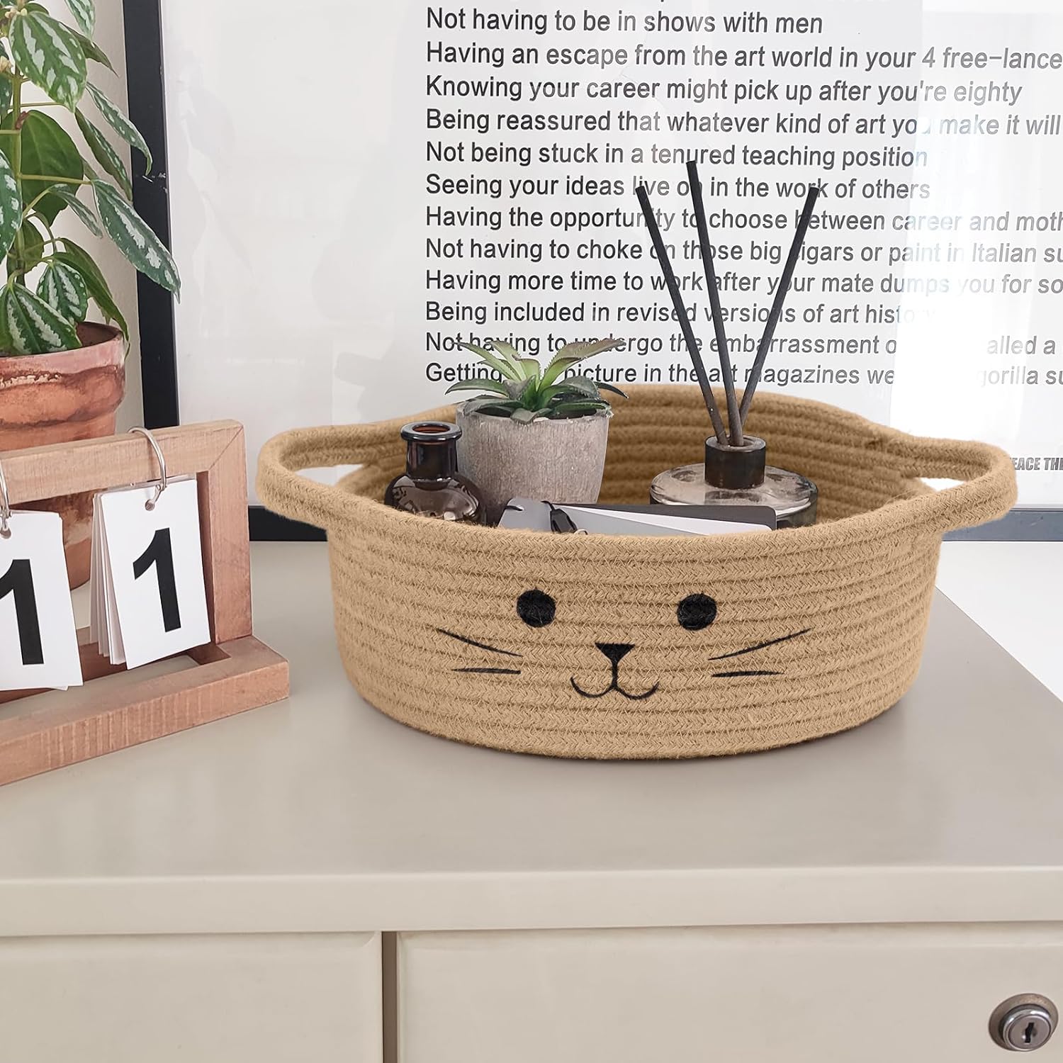 Cesta de almacenamiento pequeña, bonita cesta para juguetes, cesta de juguetes para perros, canasta tejida para organizar, cesta de yute para