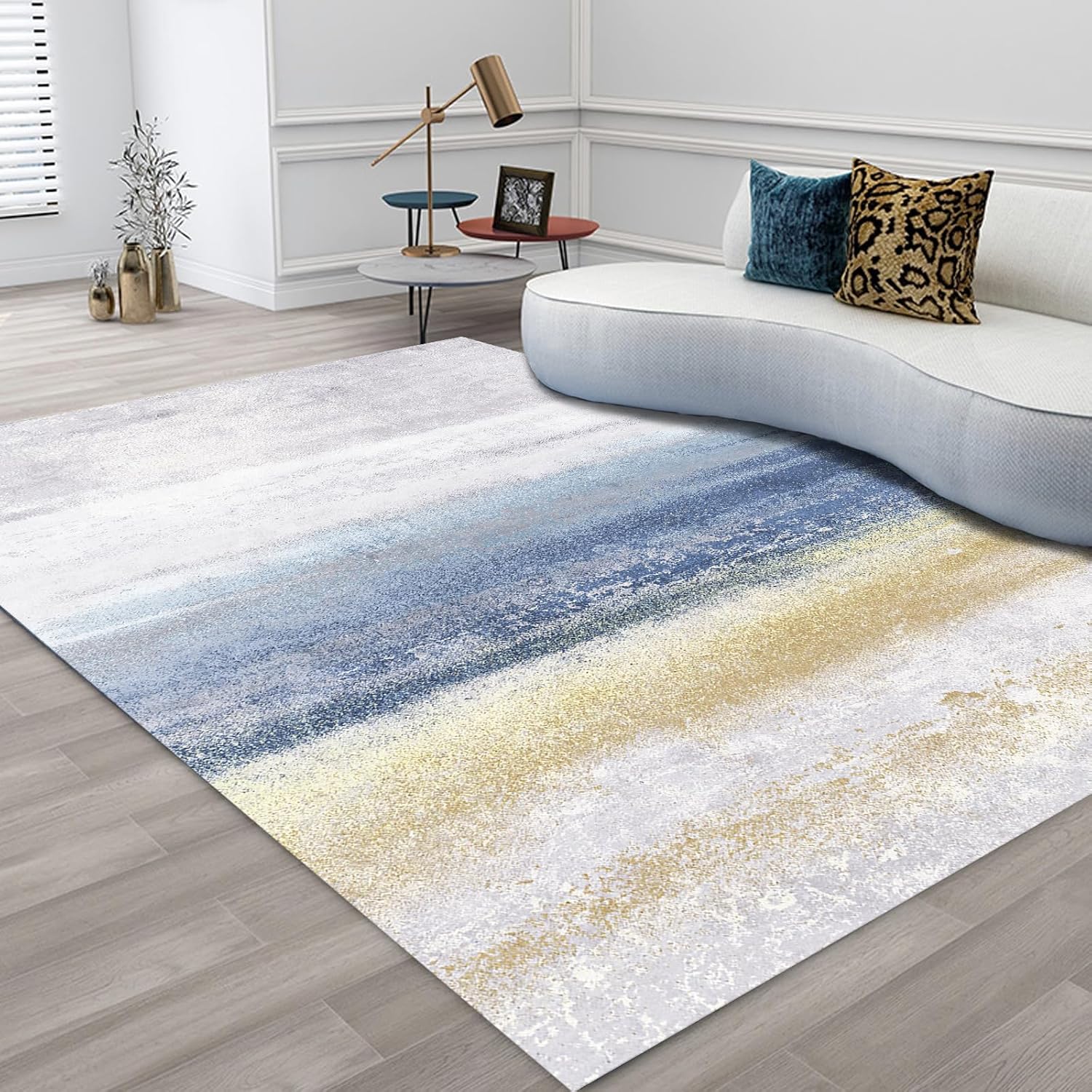 Alfombra lavable de 8 x 10 pulgadas, alfombra moderna abstracta para sala de estar, alfombra suave de pelo bajo con parte trasera antideslizante,