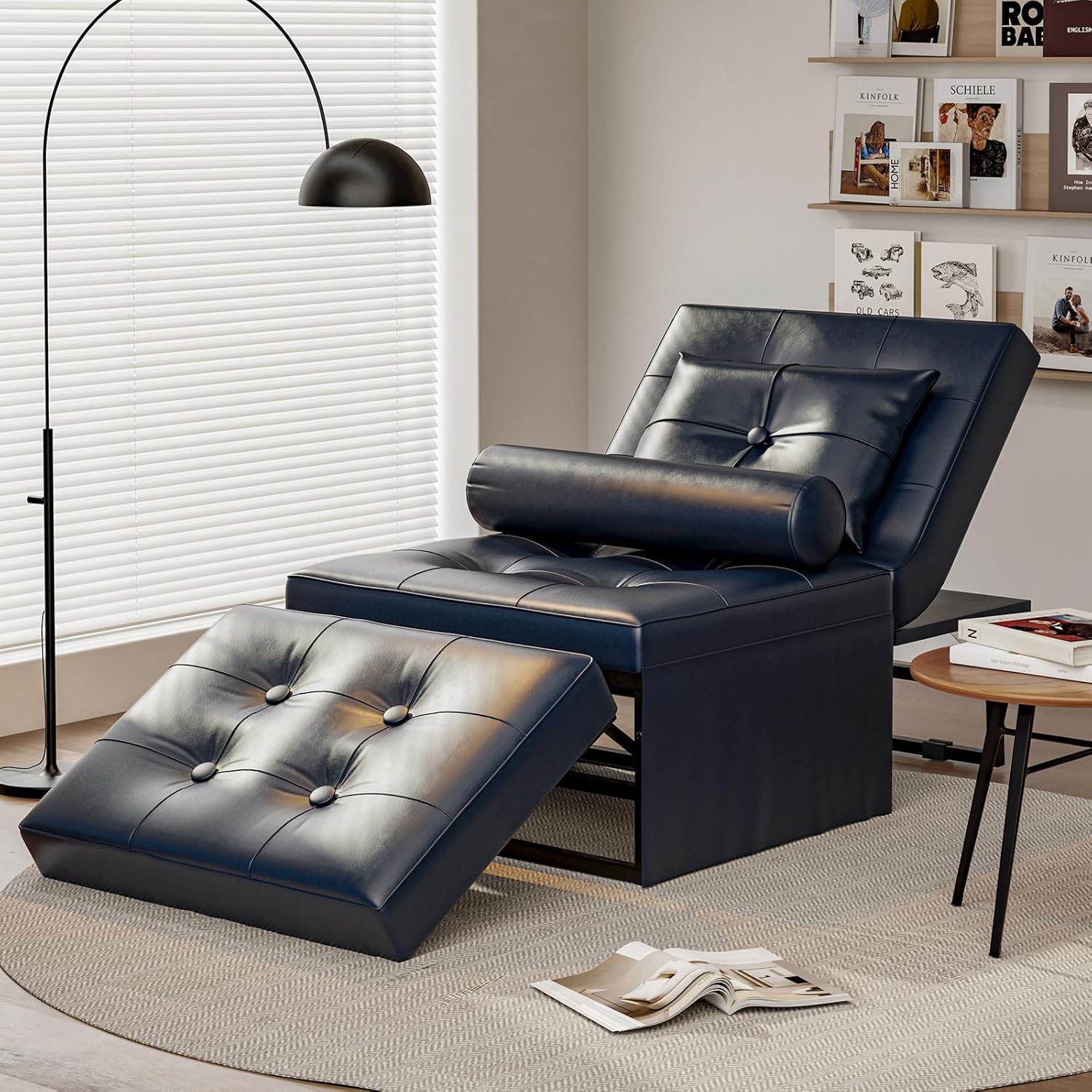 Sofá cama de piel sintética, silla convertible 4 en 1, cama otomana plegable multifunción con respaldo ajustable para sala de estar, apartamento y