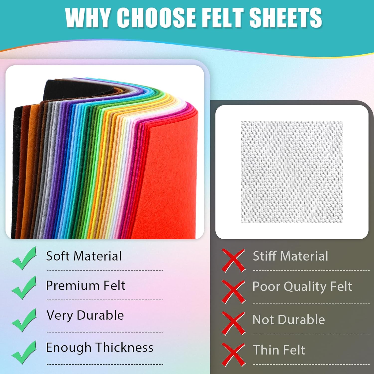 40 hojas de tela de fieltro, colores surtidos, hojas de fieltro no tejidas, para manualidades, manualidades, patchwork, proyectos escolares (5.9 x