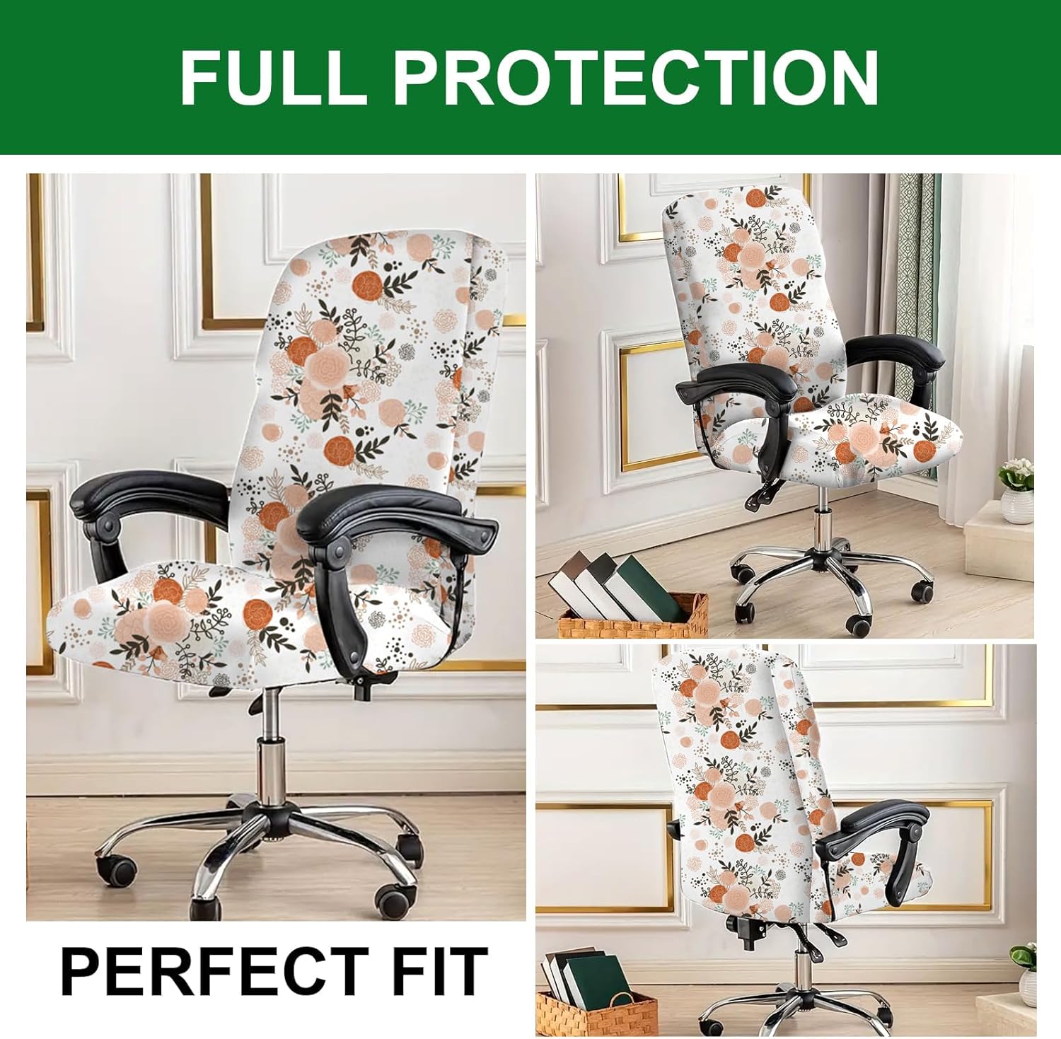 FUANGUI Funda elástica para silla de oficina estampada, funda universal para silla giratoria de escritorio con cremallera, fundas para silla de
