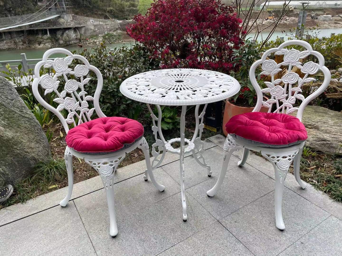 Mandolin Juego de mesa de 5 piezas de aluminio fundido para patio, juego de mesa para exteriores, impermeable y resistente al sol (blanco rosa)
