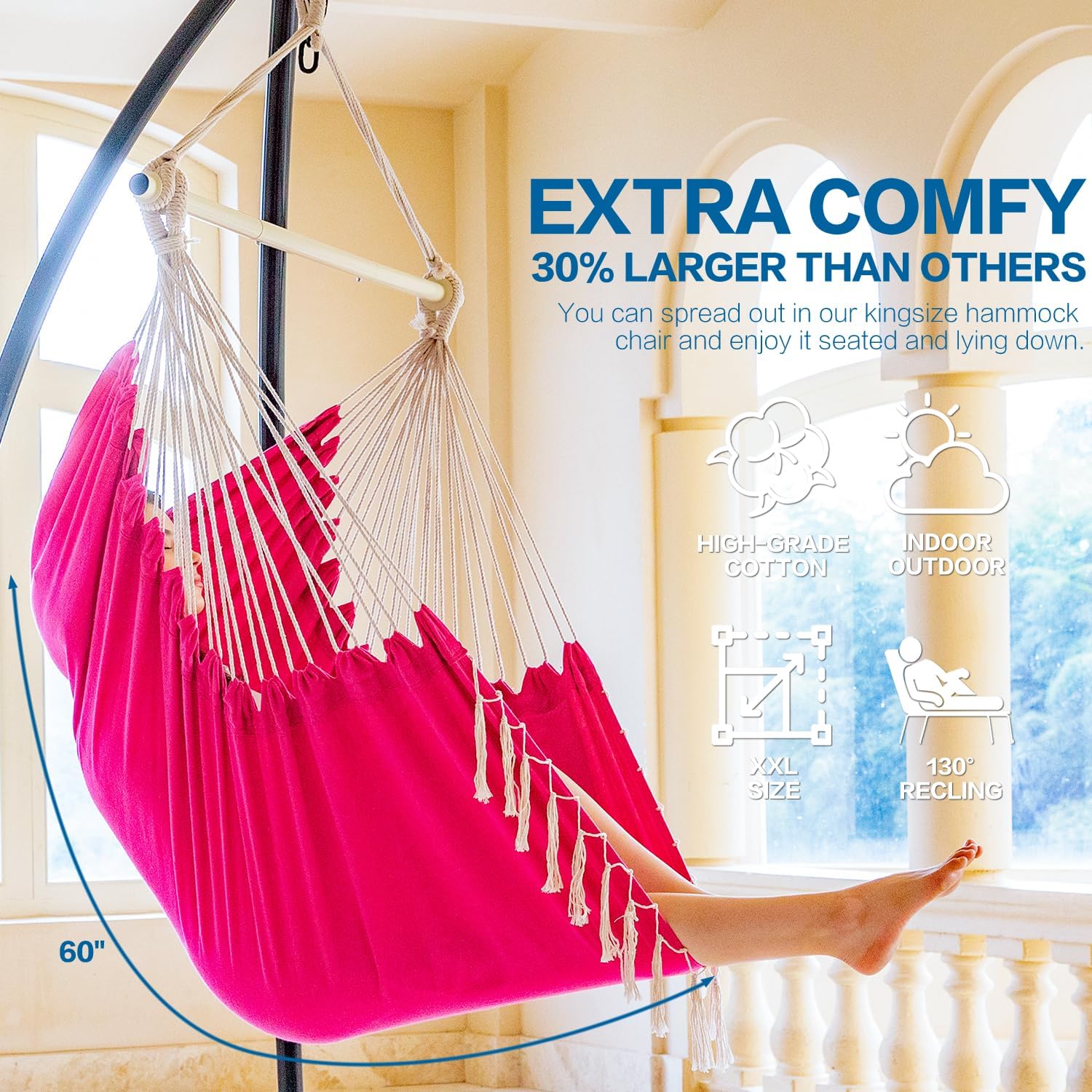 PNAEUT Silla hamaca columpio con borla hecha a mano, flecos de macramé hechos a mano, para colgar en interiores y exteriores (rosa)