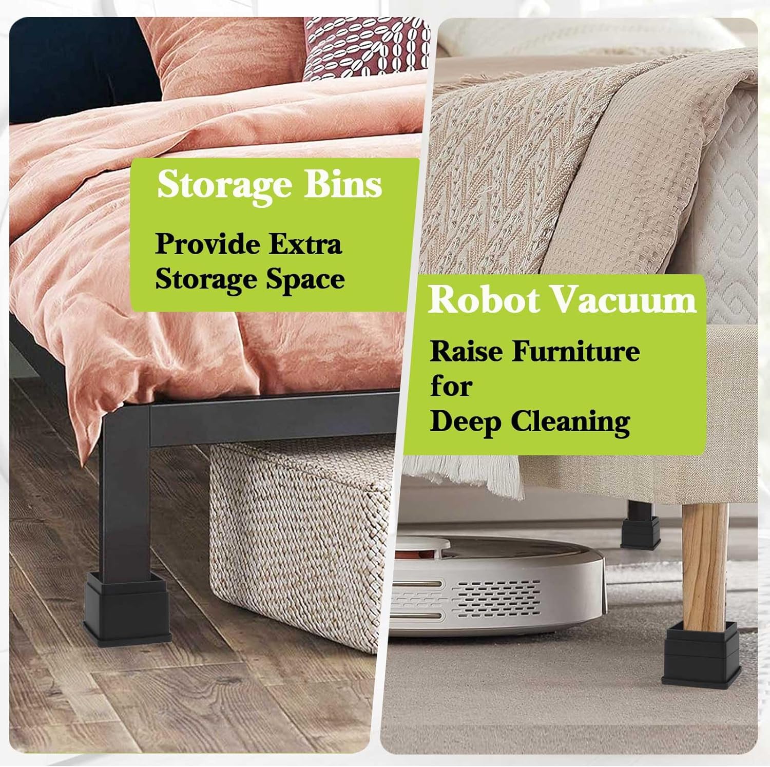 Paquete de 4 elevadores de muebles de 1 pulgada, elevadores de cama ajustables resistentes para mesa, escritorio, sofá, gabinete, marco de cama,