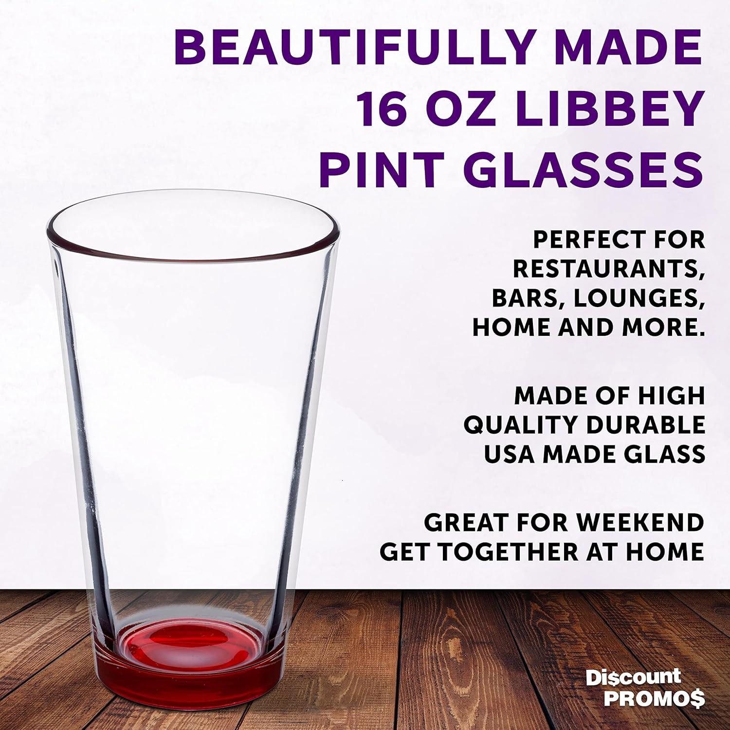 Libbey – Juego de 10 vasos de cerveza de 16 onzas, paquete a granel, vasos de cerveza, vasos de alta resistencia, color rojo