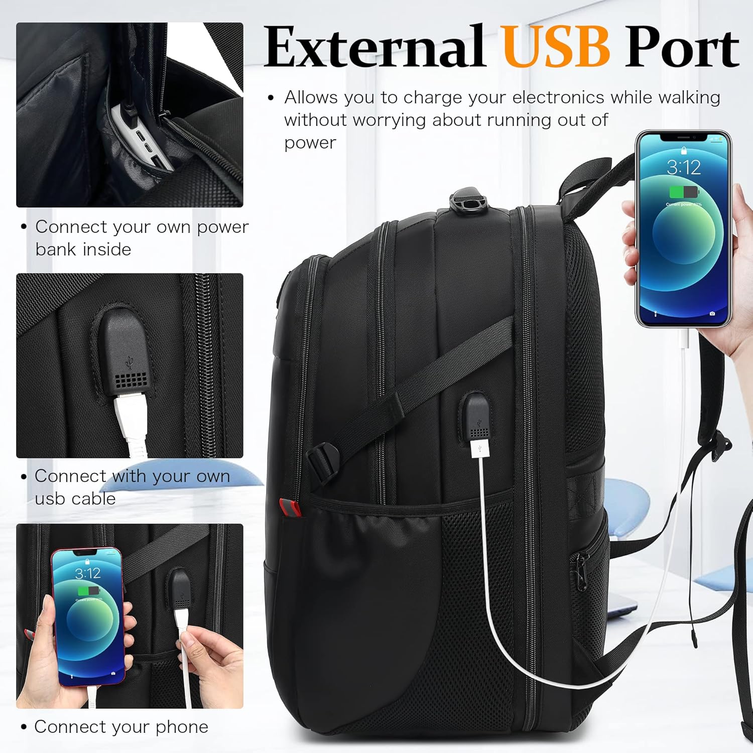 Mochila para laptop, extra grande, compatible con la TSA, mochilas de viaje para universidad, Negro -, Mochila para laptop, mochila universitaria,