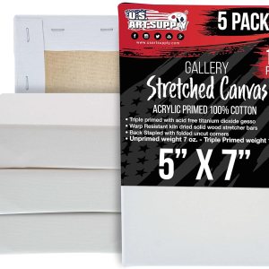 U.S. Art Supply Lienzos estirados de perfil de 1-12 pulgadas de profundidad de galería, 5 x 7 pulgadas, paquete de 5  imprimación triple de gesso U.S. Art Supply Lienzos estirados de perfil de 1-12 pulgadas de profundidad de galería, 5 x 7 pulgadas, paquete de 5  imprimación triple de gesso