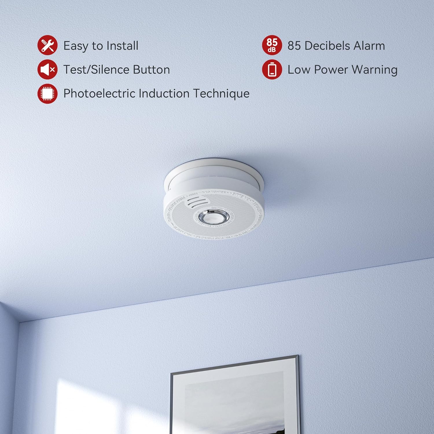 Detectores de humo con sensor fotoeléctrico, alarma de humo con botón de pruebasilencio y advertencia de batería baja, detectores de humo para el