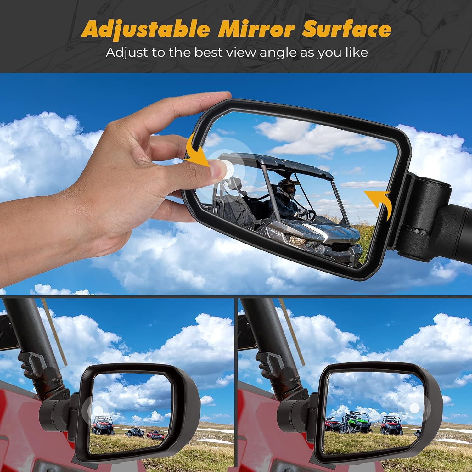 KEMIMOTO Espejos laterales UTV, superficie ajustable, plegables, de aluminio, con abrazadera especial, espejos de visión lateral compatibles con