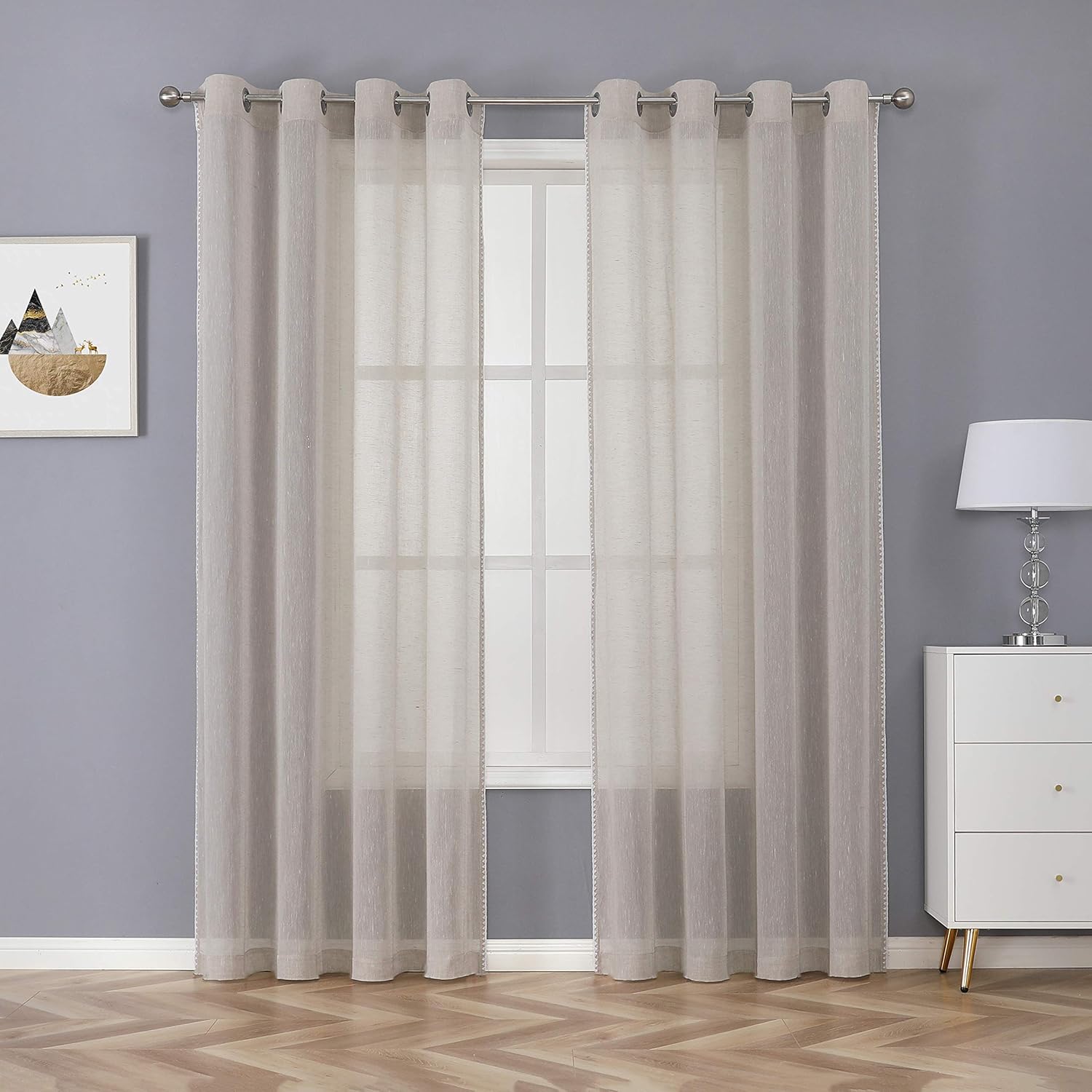 Selectex – Cortinas transparentes de lino natural con bordes semitransparentes