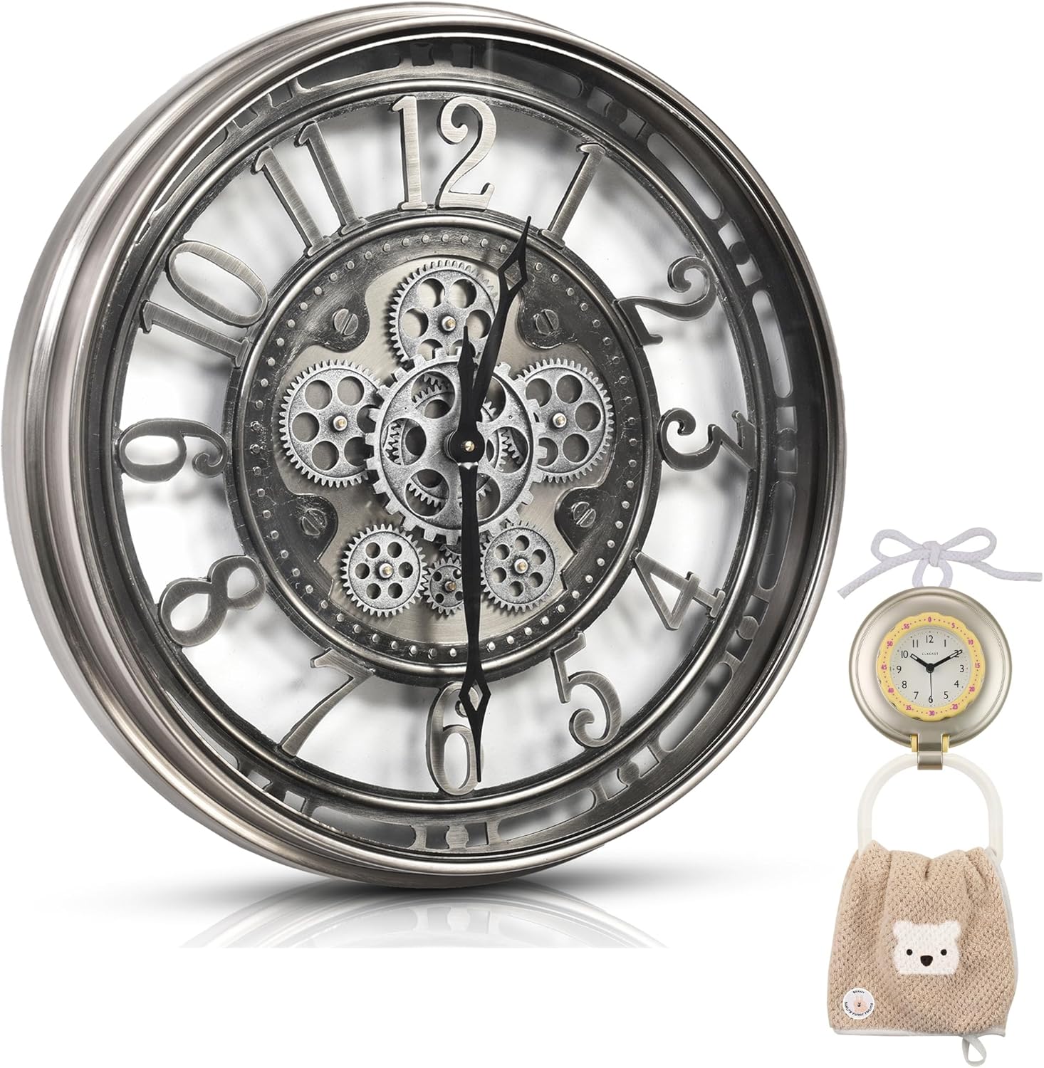 Reloj de pared original con engranaje móvil real, moderno, industrial steampunk, reloj de pared grande para decoración de sala de estar y casa de