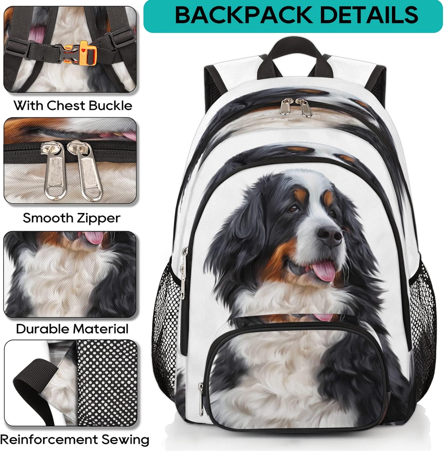 Linda mochila escolar para perros de montaña bernés, mochila escolar para adolescentes, niñas, niños, mochila escolar para computadora de hombro,