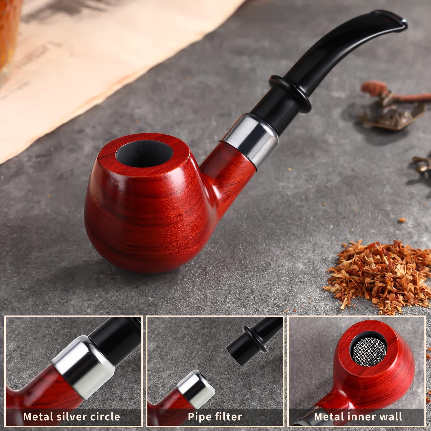 Pipa de tabaco de 0.354 in, viene con filtros de tubería, limpiadores de tuberías, raspador de tubos 3 en 1, bolas de metal para tuberías y brocas