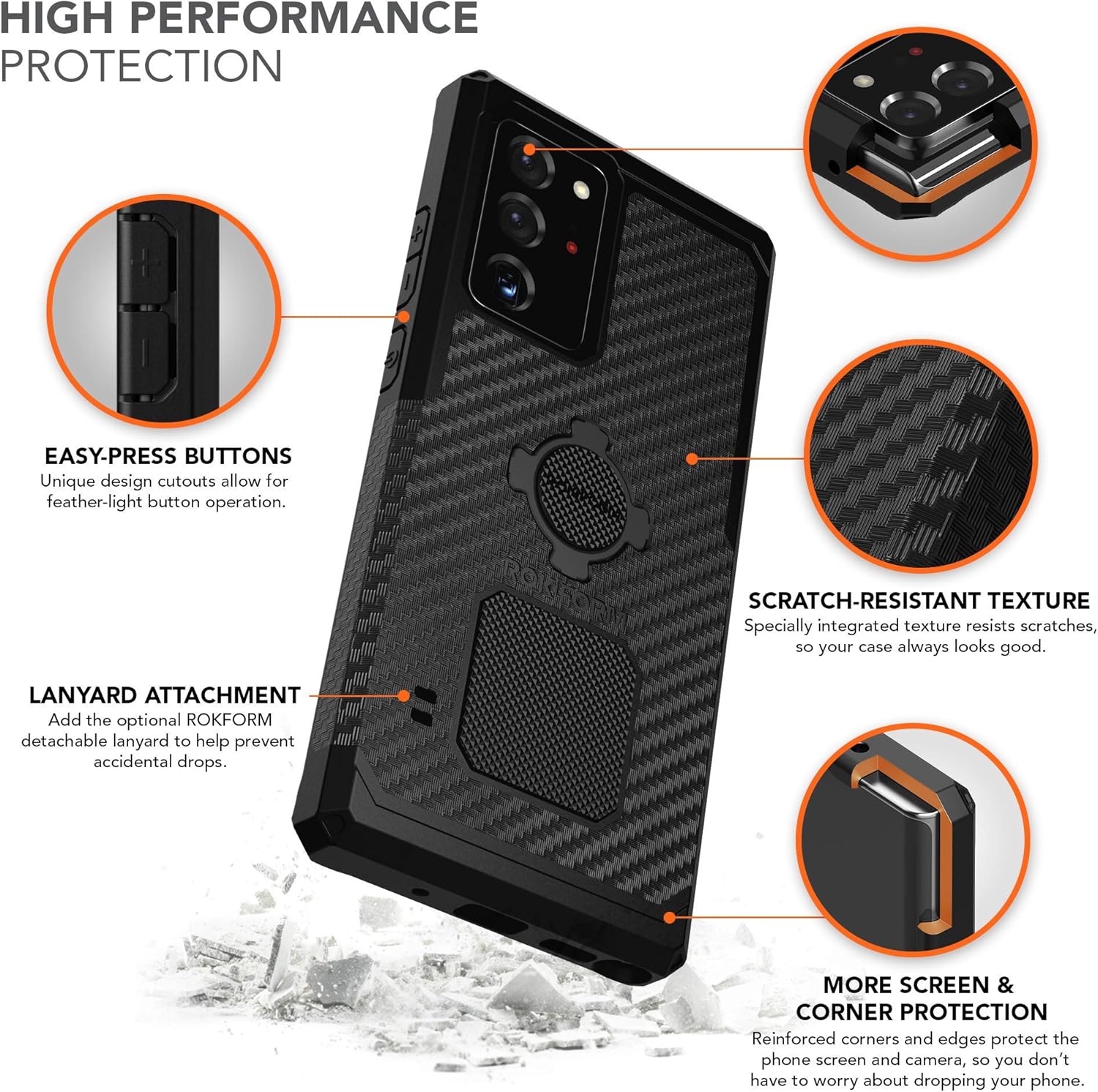 Rokform – Funda ultra resistente para Galaxy Note 20 + soporte giratorio para teléfono para automóvil, camión o camioneta