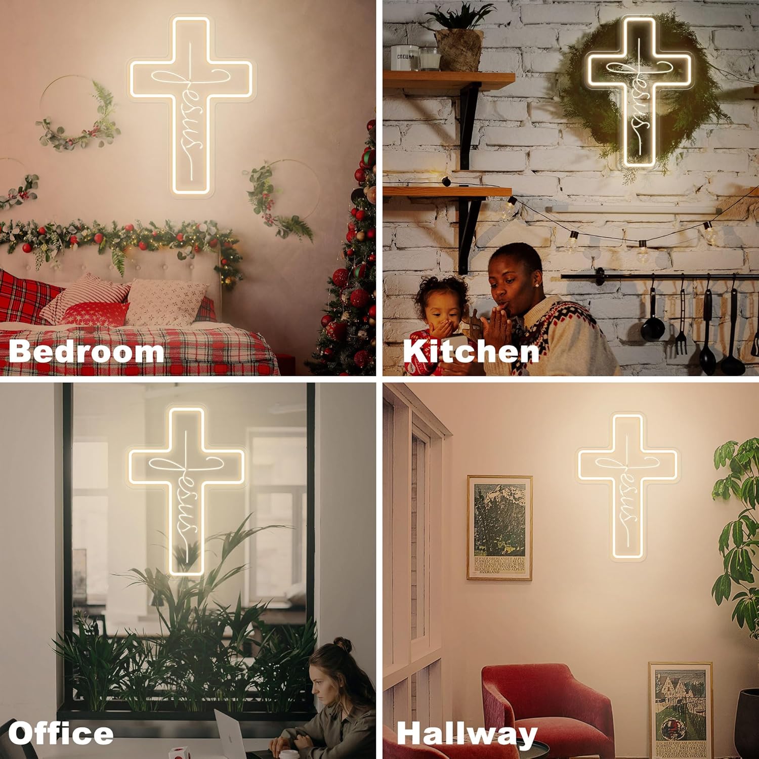 Letreros de neón con cruz de Jesús, decoración de pared LED para dormitorio, sala de estar, bodas, letrero de luz regulable para decoración del