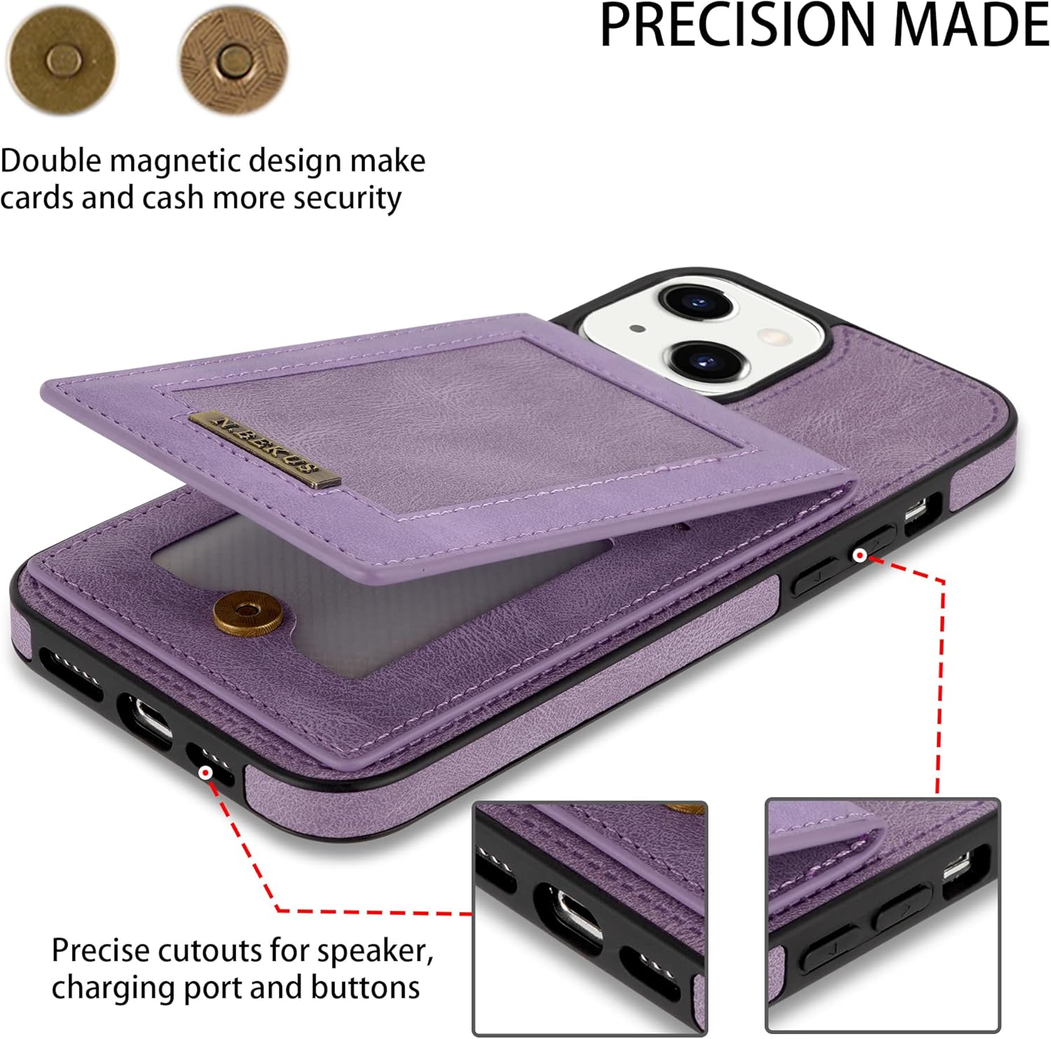 Funda compatible con iPhone 13 Mini de 5.4 pulgadas con soporte de cuero para tarjetas de crédito, cierre magnético, accesorios para celulares,