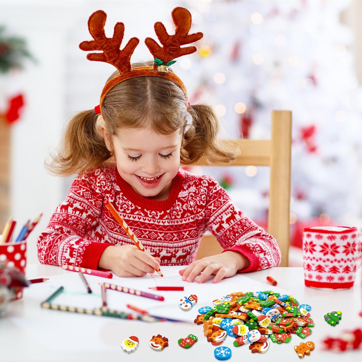 ZAKVOOR 50 borradores grandes de Navidad a granel para aula, recuerdo de fiesta, relleno de regalos, recompensa de trabajo escolar en casa